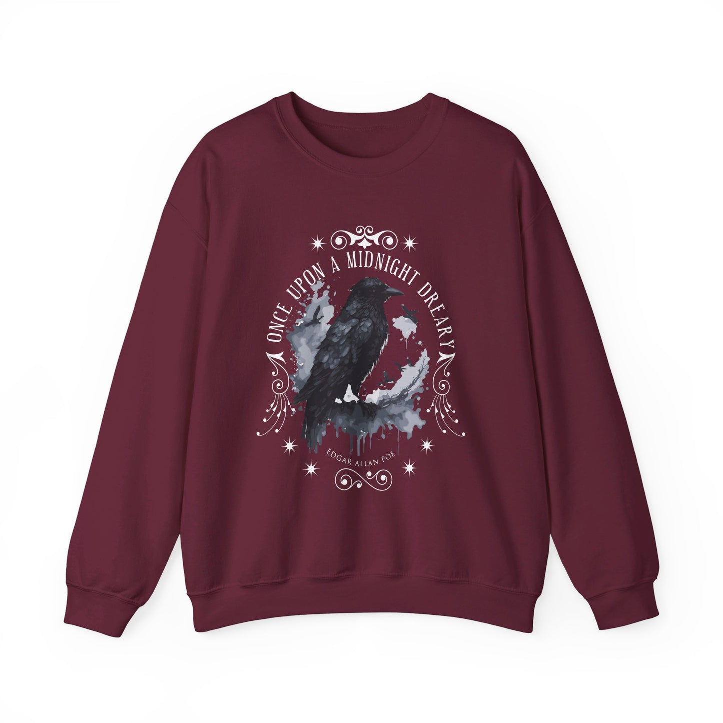 Edgar Allan Poe, The Raven Sweatshirt, Poet, Poetry Lover Sweater, Book Lover, Haunting Gothic Gift, Light, Dark Academia, Horror Movie Top Sweatshirt Printify S Maroon