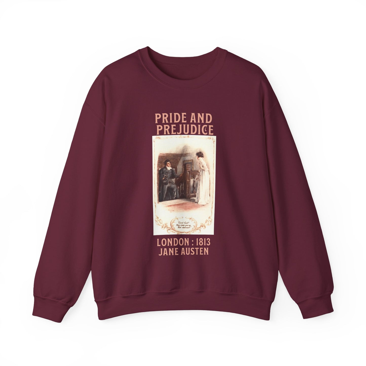 Jane Austen Sweatshirt, Pride & Prejudice Historical Romance Sweater, Bookish Literary Jane Austen Fan Art, Gift for Her, Bookclub Shirt Sweatshirt Printify S Maroon
