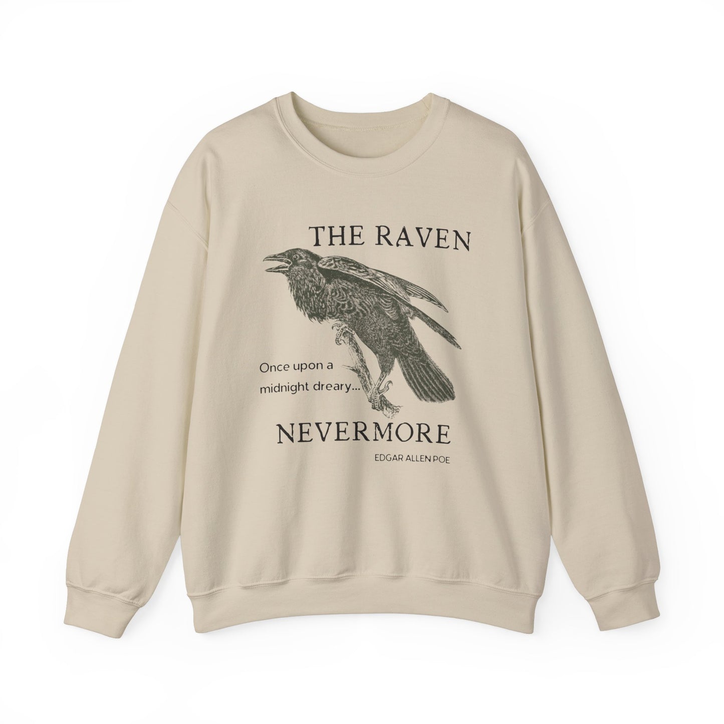 Halloween Vintage The Raven Sweatshirt, Spooky Season Sweater, Trick or Treating Shirt, Halloween Party, Edgar Allen Poe, Nevermore, Gothic Sweatshirt Printify S Sand