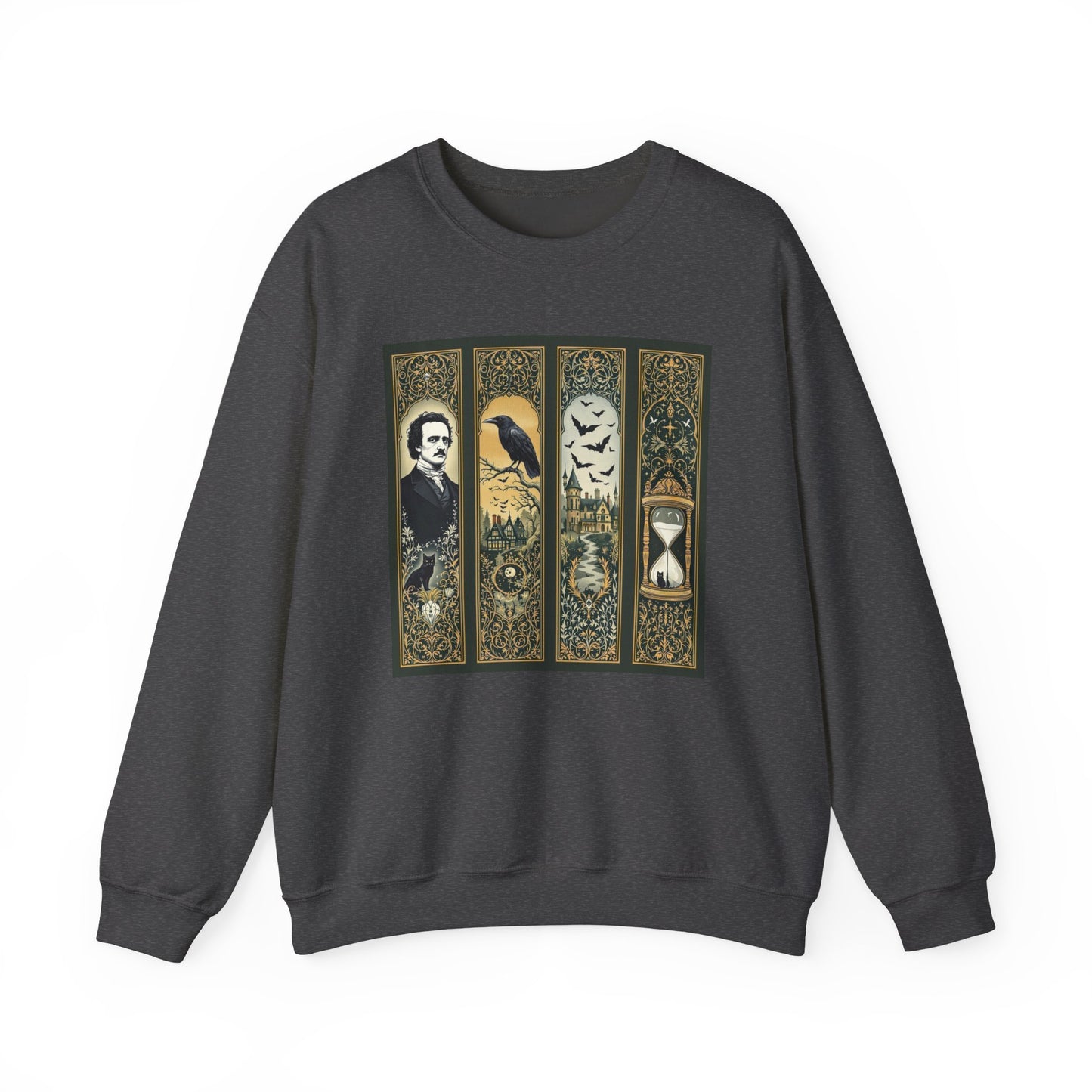 Edgar Allan Poe Sweatshirt The Raven Nevermore Gothic Horror Sweater Dark Academia Macabre Halloween Gift for Book Lovers Birthday Christmas Sweatshirt Printify Dark Heather S