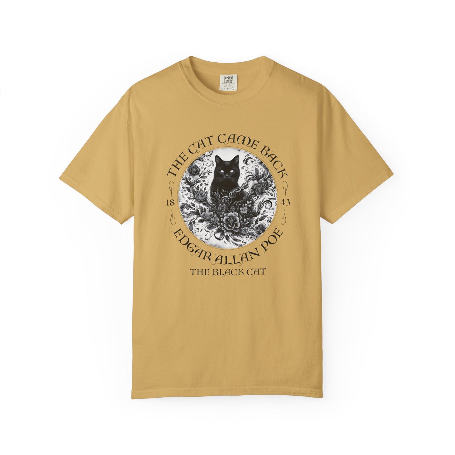 Gothic Cat TShirt Edgar Allan Poe The Black Cat Dark Academia Cottagecore Aesthetic Book Lover Gift Haunting Apparel Halloween Fall Tee T-Shirt Printify Mustard S