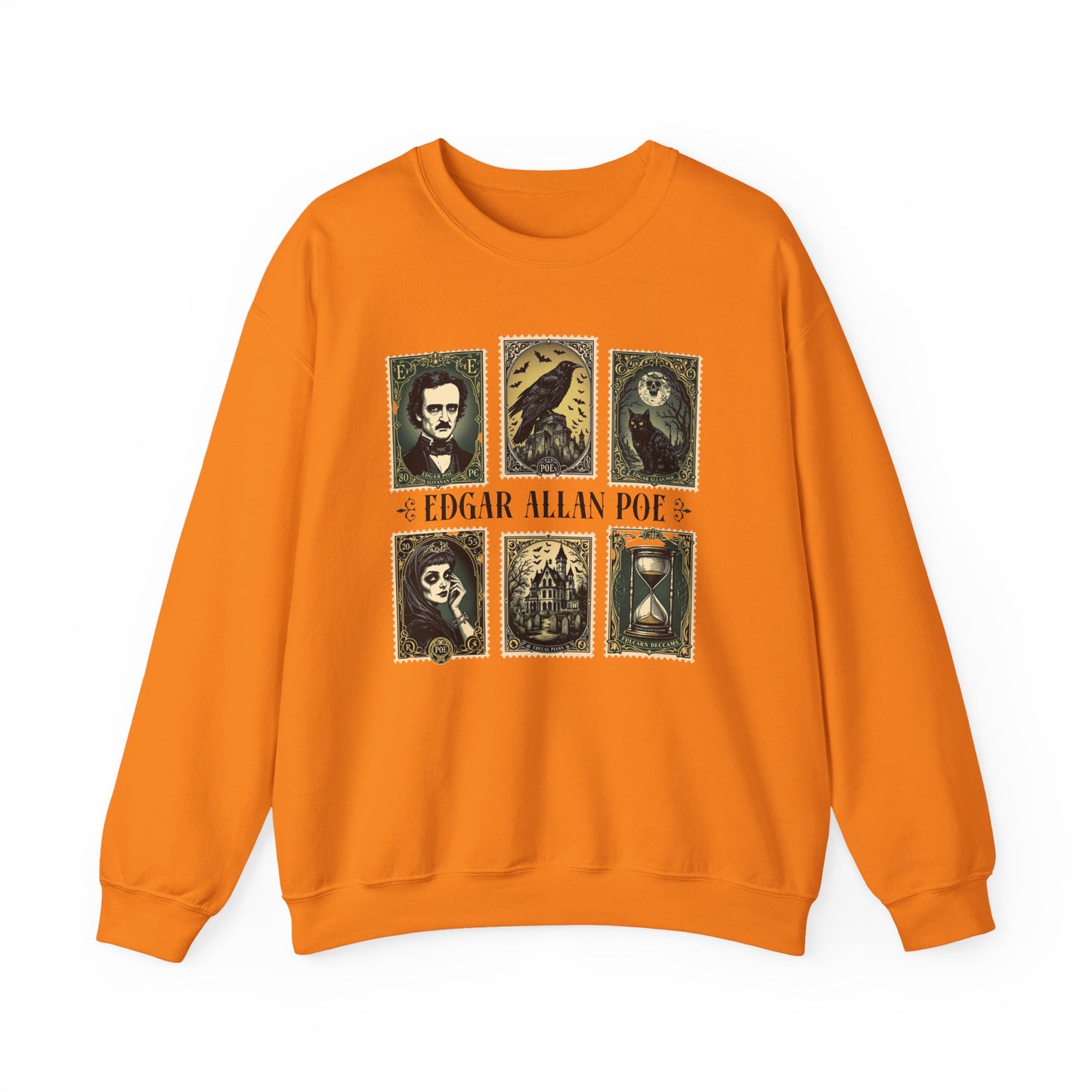 Edgar Allan Poe Sweatshirt The Raven Nevermore Gothic Horror Sweater Dark Academia Macabre Halloween Gift for Book Lovers Birthday Christmas Sweatshirt Printify Safety Orange S