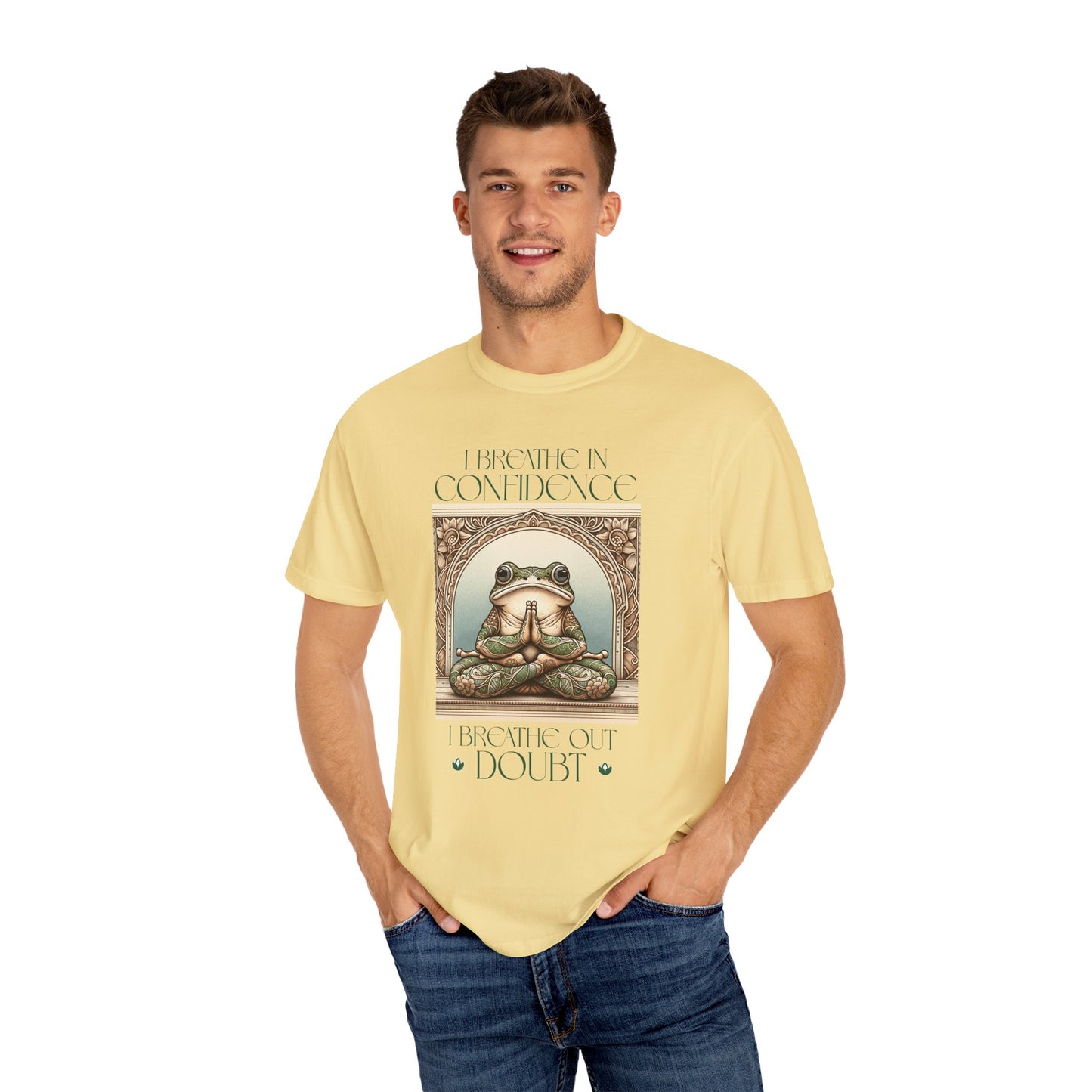 Yoga Frog Breath in Confidence Green Unisex T-Shirt, Casual Wear, Highlander Fan Gift, Comfortable Graphic Tee T-Shirt Printify