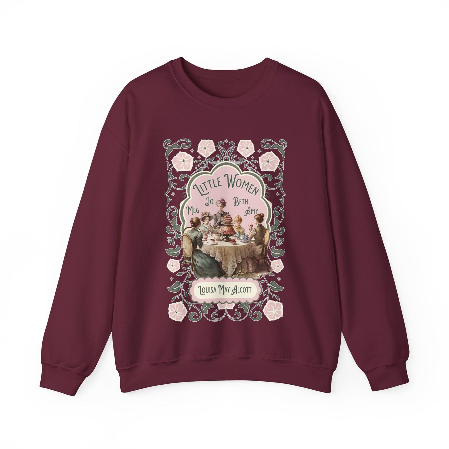 Little Women Sweatshirt, Louisa May Alcott Historical Romance Sweater, Bookish Literary Fan Art Gift, Gift for Her, Bookclub Crewneck Shirt Sweatshirt Printify S Maroon