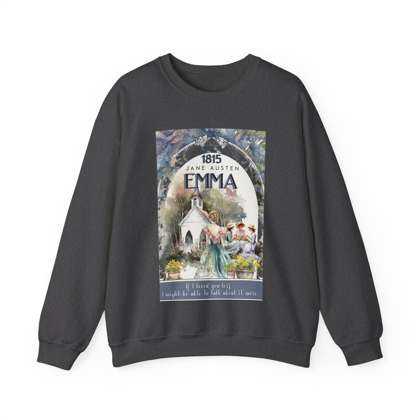 Jane Austen Sweatshirt, Emma Historical Romance Sweater, Bookish Literary Jane Austen Fan Art Gift, Gift for Her, Bookclub Shirt Sweatshirt Printify S Dark Heather