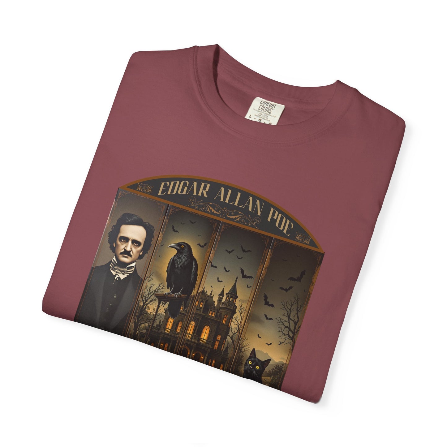 Edgar Allan Poe T-Shirt Gothic Graphic Tee The Raven Nevermore Quote Horror Literature Shirt Dark Academia Aesthetic Halloween Party Gift