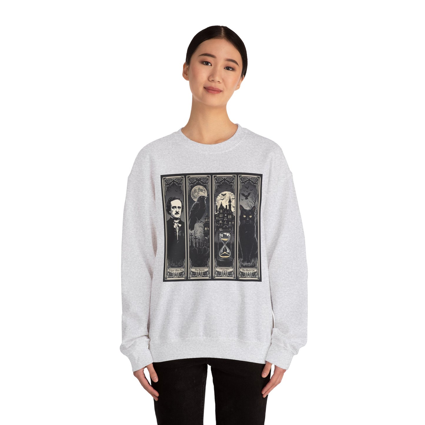 Edgar Allan Poe Sweatshirt The Raven Nevermore Gothic Horror Sweater Dark Academia Macabre Halloween Gift for Book Lovers Birthday Christmas Sweatshirt Printify