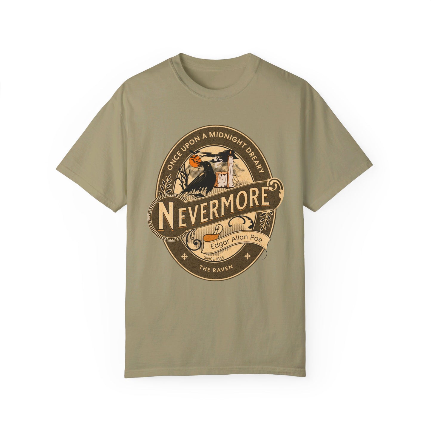 Edgar Allan Poe Shirt, Nevermore The Raven Tee, Book, Reading Lover Shirt, Halloween, Gothic, Light Academia Gifts, Comfort Colours TShirt T-Shirt Printify Khaki S