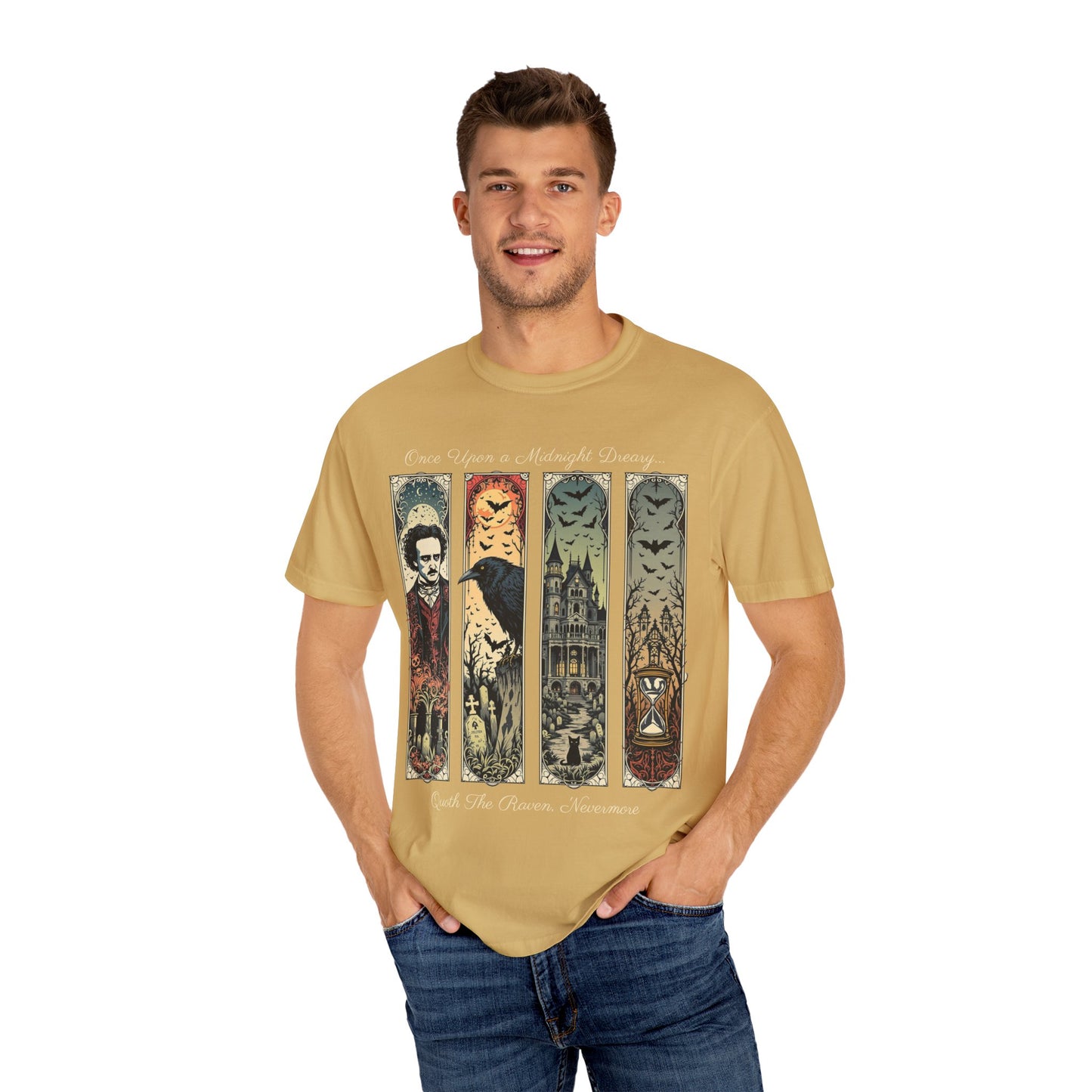 Edgar Allan Poe T-Shirt Gothic Graphic Tee The Raven Nevermore Quote Horror Literature Shirt Dark Academia Aesthetic Halloween Party Gift T-Shirt Printify