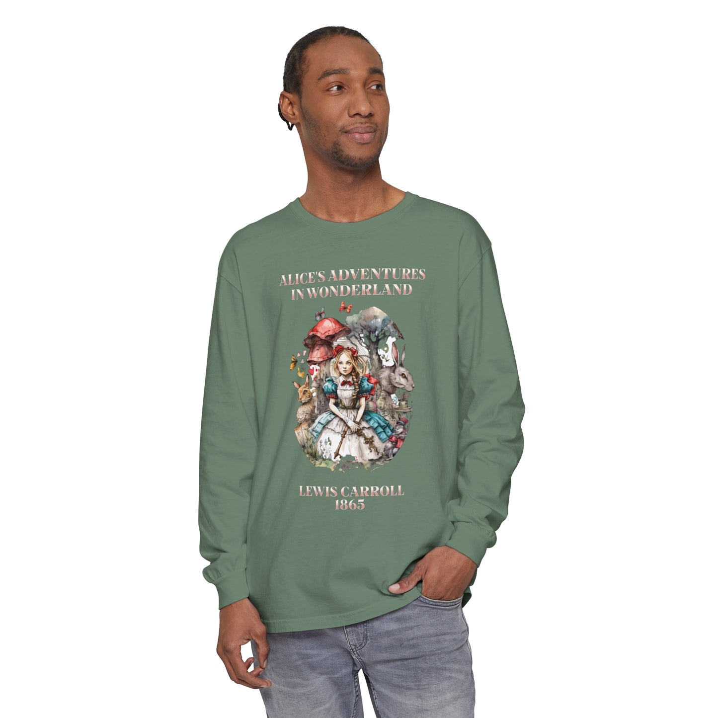 Alice in Wonderland Vintage Long Sleeve Shirt, Lewis Carroll Dark Academia TShirt, Mad Hatter Tea Party Queen of Hearts Bookish Booktok Gift Long-sleeve Printify