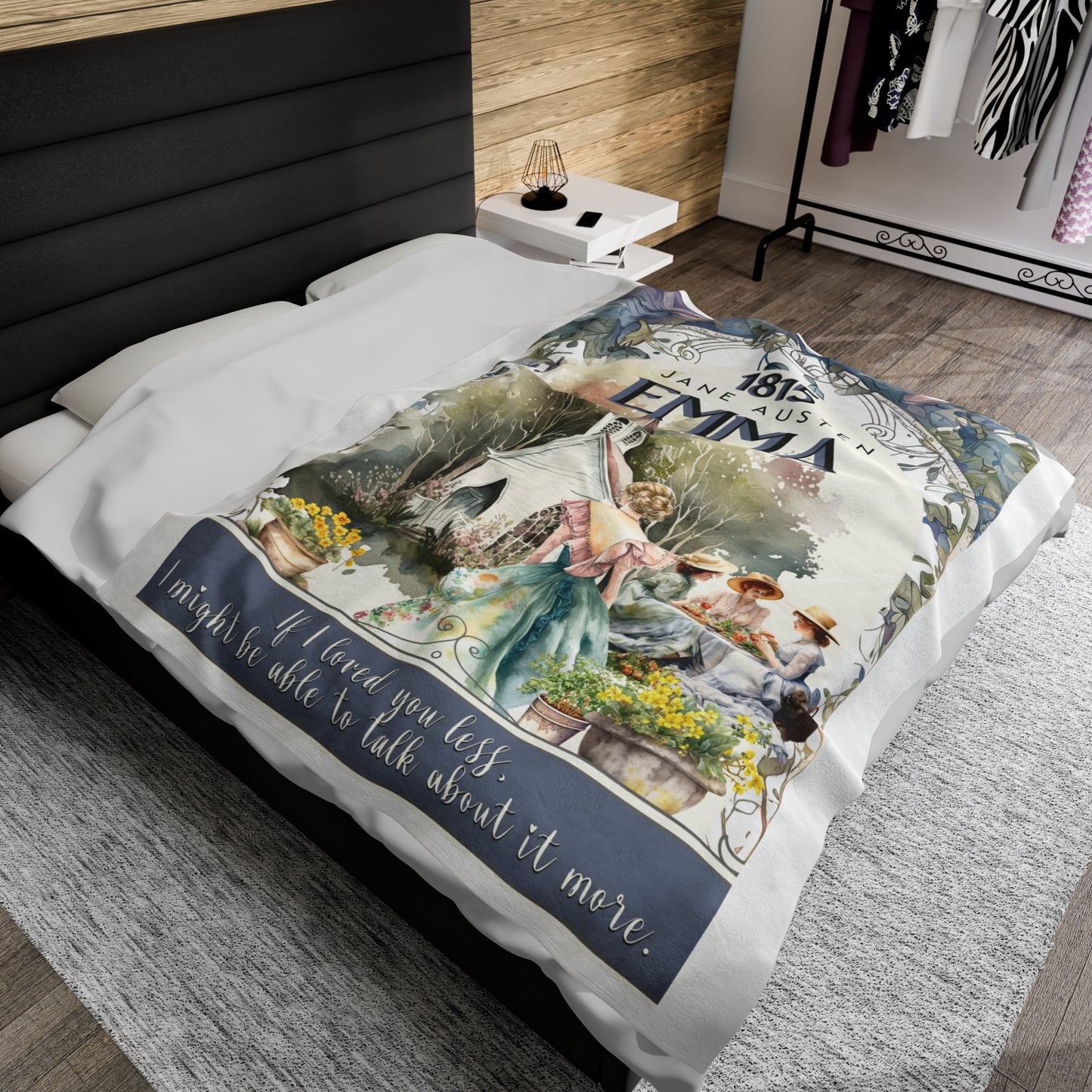 Jane Austen Plush Throw Blanket, Emma Historical Romance Gift, Bookish Literary Jane Austen Fan Art Gift, Gift for Her, Bookclub Gift All Over Prints Printify