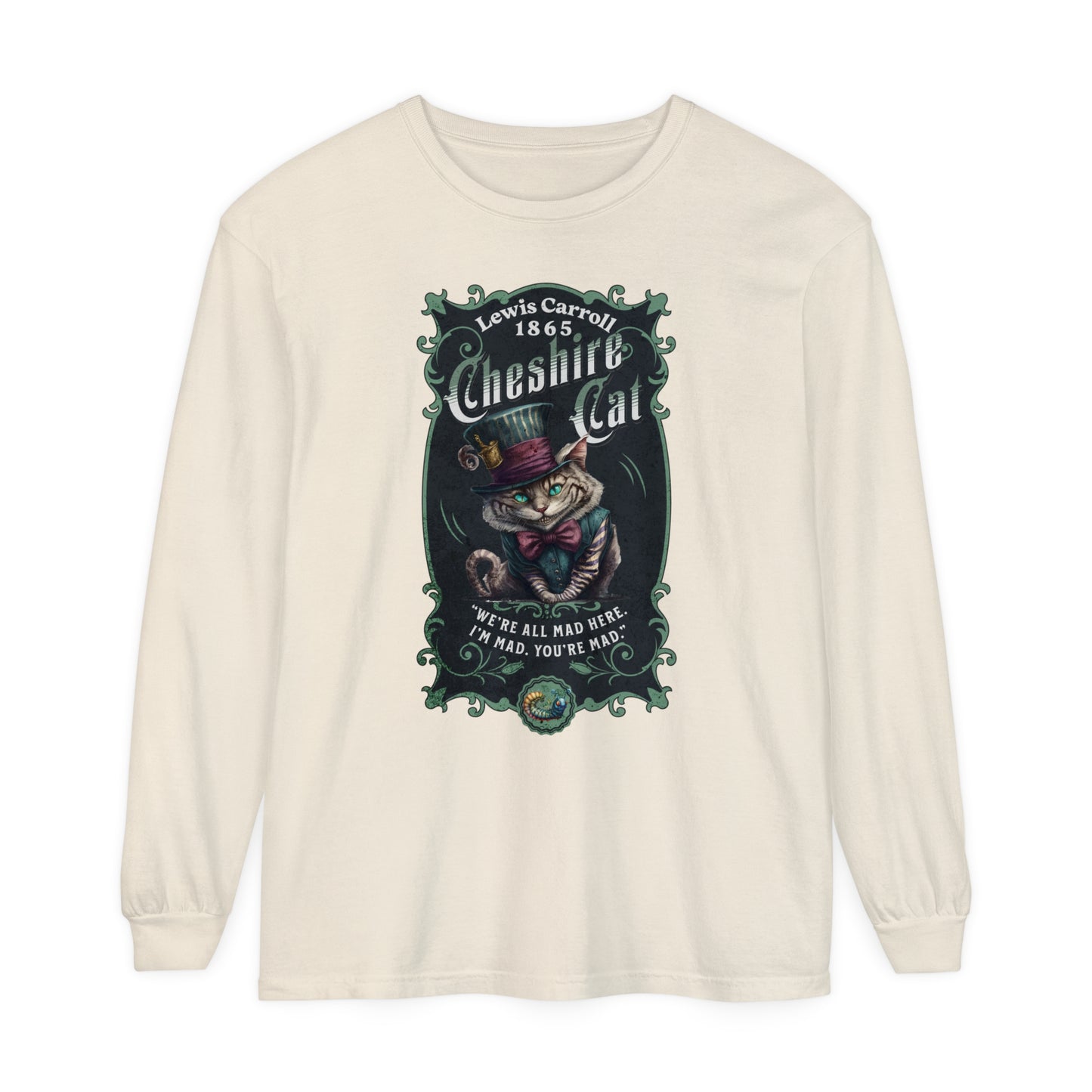 Cheshire Cat Long Sleeve Shirt, Alice in Wonderland, Lewis Carroll Dark Academia TShirt Mad Hatter Tea Party Bookish Book Lover Booktok Gift Long-sleeve Printify Ivory S