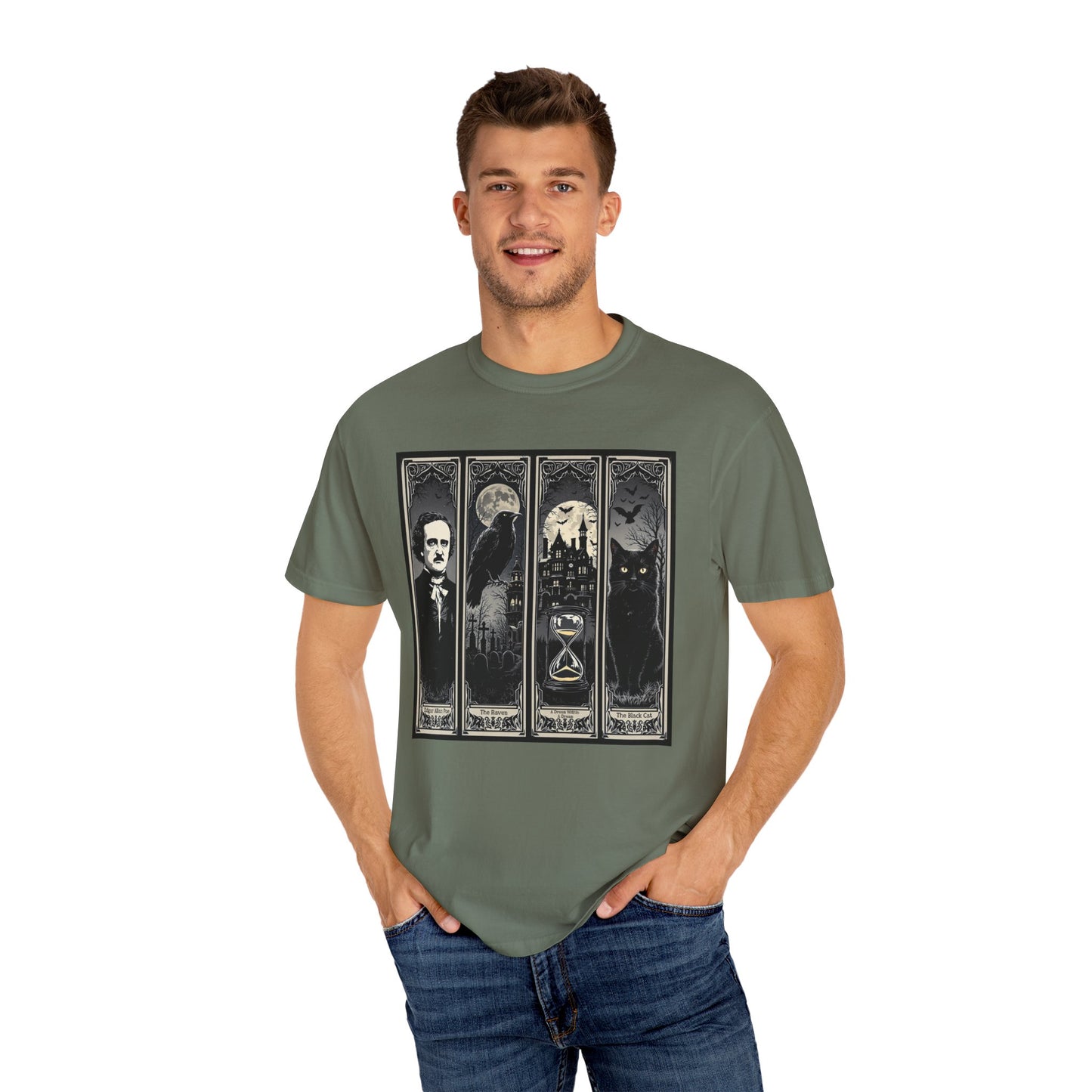 Edgar Allan Poe T-Shirt Gothic Graphic Tee The Raven Nevermore Quote Horror Literature Shirt Dark Academia Aesthetic Halloween Party Gift