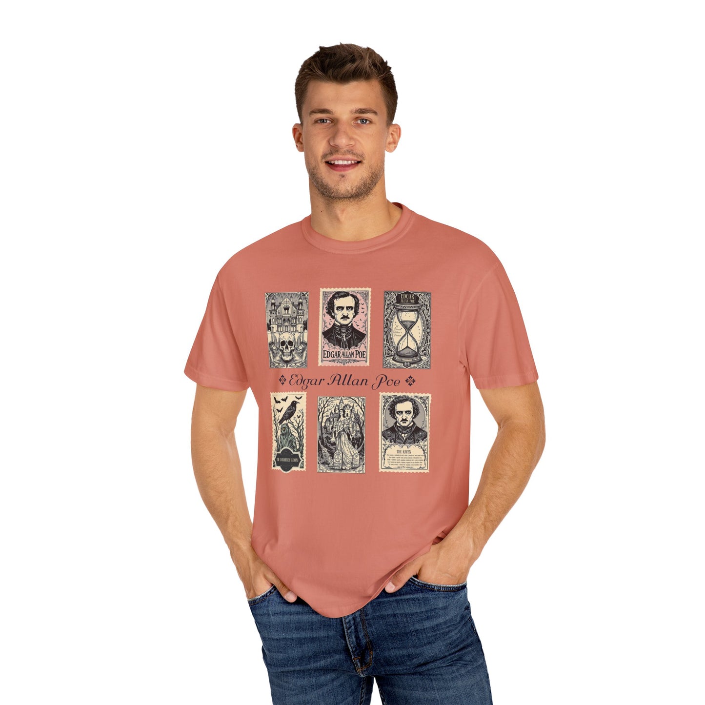 Edgar Allan Poe T-Shirt Gothic Graphic Tee The Raven Nevermore Quote Horror Literature Shirt Dark Academia Aesthetic Halloween Party Gift T-Shirt Printify