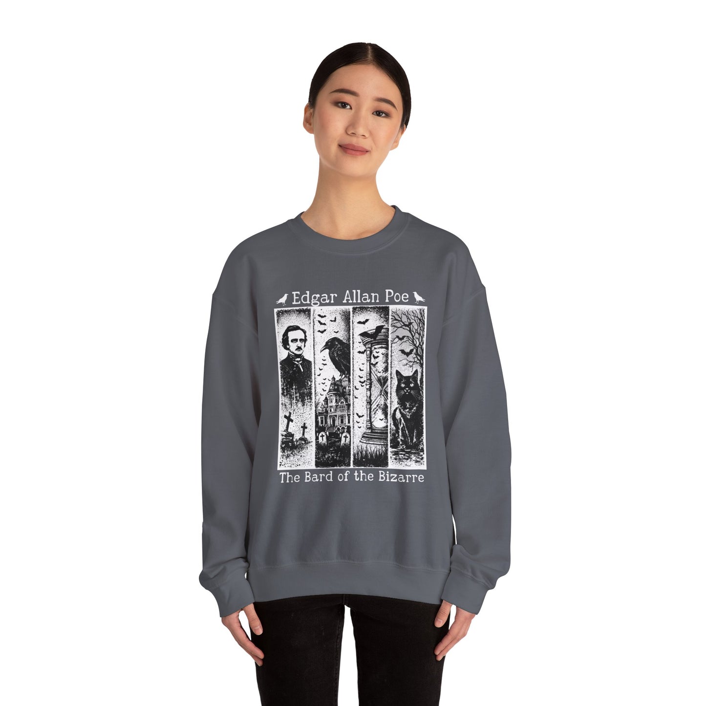 Edgar Allan Poe Sweatshirt The Raven Nevermore Gothic Horror Sweater Dark Academia Macabre Halloween Gift for Book Lovers Birthday Christmas