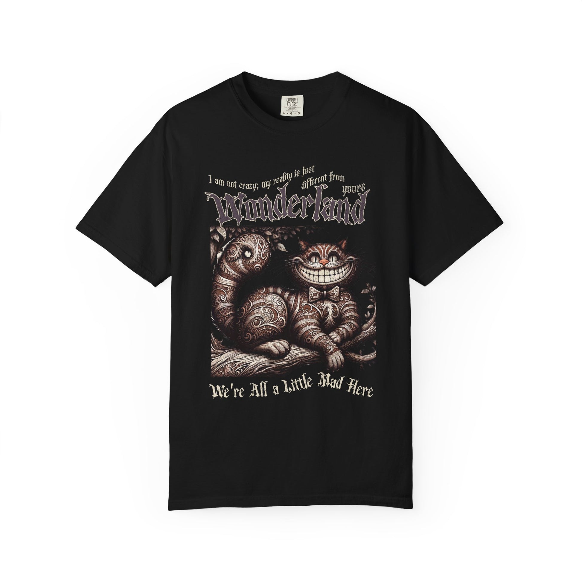 Cheshire Cat Alice in Wonderland TShirt Comfort Colors Oversized T-Shirt Dark Academia Mad Hatter Tea Party Bookish Book Lover Booktok Gift T-Shirt Printify Black S