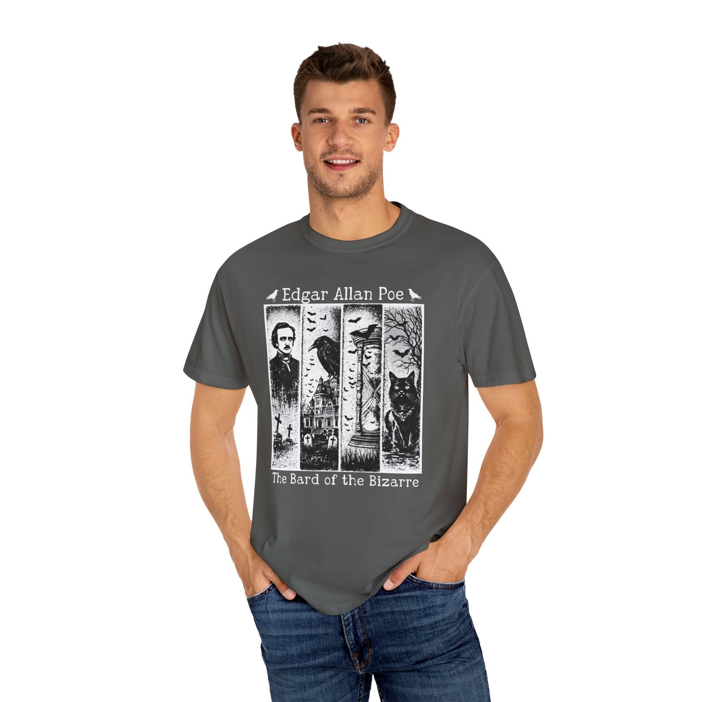 Edgar Allan Poe T-Shirt Gothic Graphic Tee The Raven Nevermore Quote Horror Literature Shirt Dark Academia Aesthetic Halloween Party Gift T-Shirt Printify