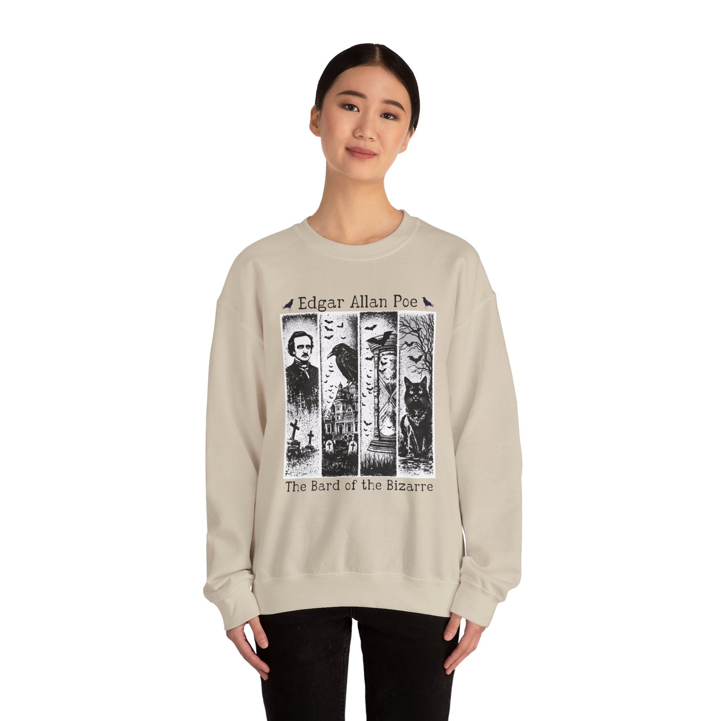 Edgar Allan Poe Sweatshirt The Raven Nevermore Gothic Horror Sweater Dark Academia Macabre Halloween Gift for Book Lovers Birthday Christmas Sweatshirt Printify