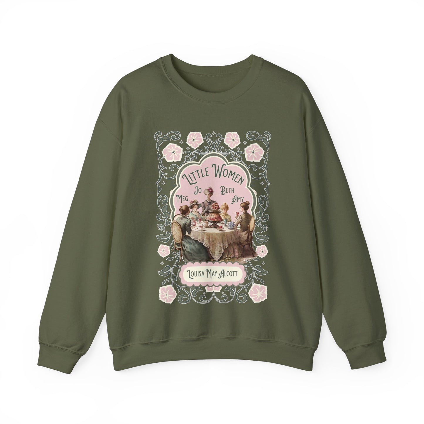 Little Women Sweatshirt, Louisa May Alcott Historical Romance Sweater, Bookish Literary Fan Art Gift, Gift for Her, Bookclub Crewneck Shirt Sweatshirt Printify S Military Green