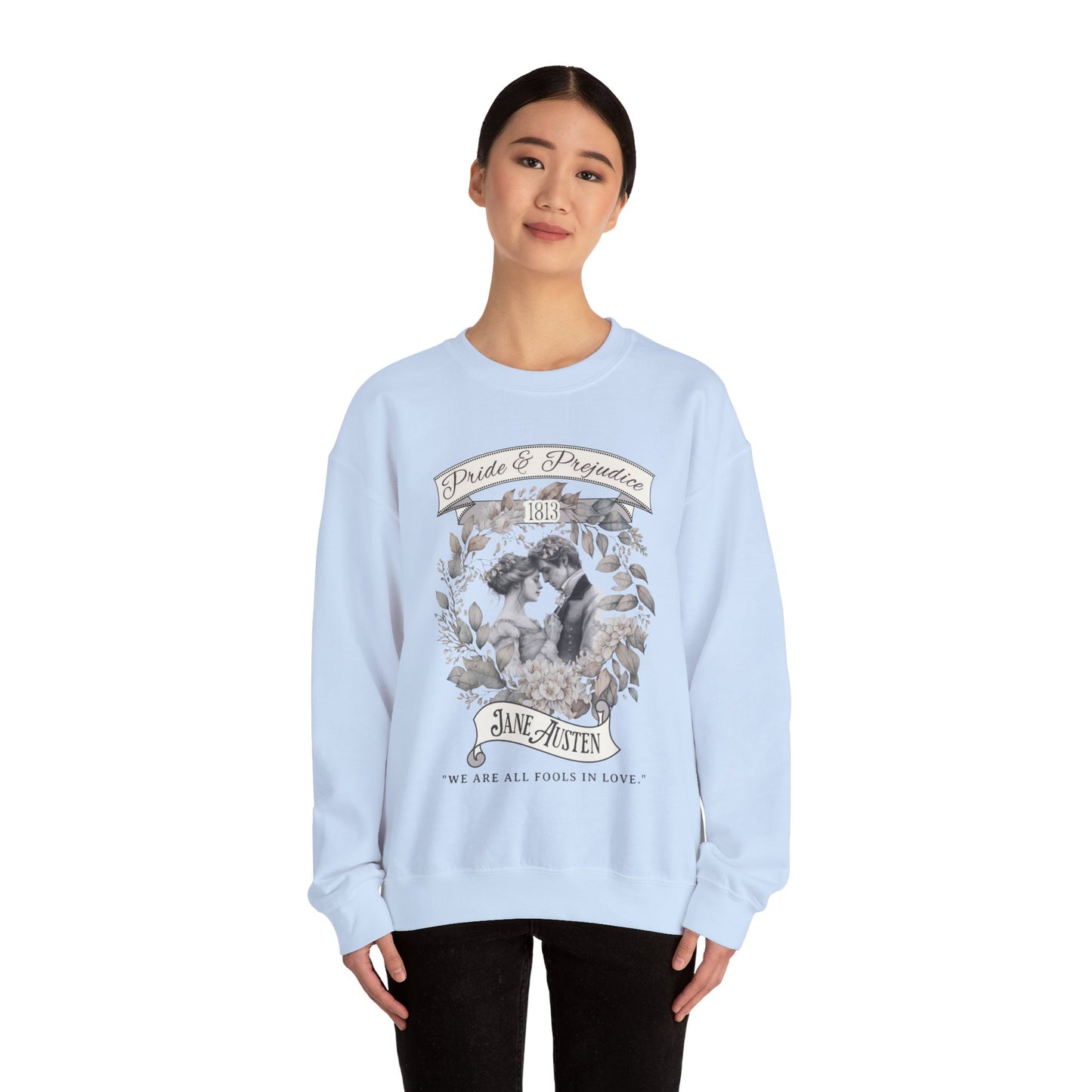 Jane Austen Sweatshirt, Pride & Prejudice Historical Romance Sweater, Bookish Literary Jane Austen Fan Art Gift, Gift for Her, Readers, Sweatshirt Printify