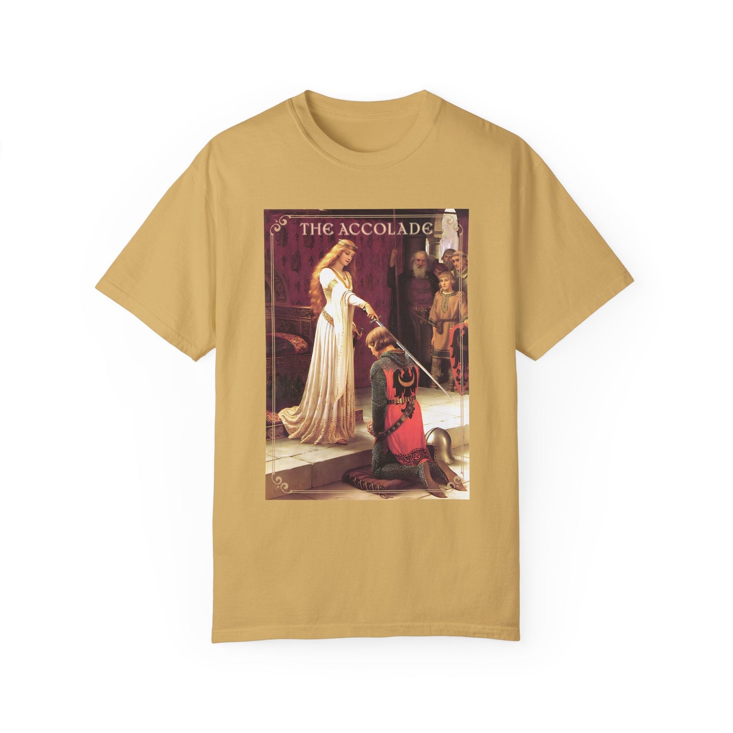 Renaissance The Accolade Print T-Shirt King Arthur And His Knights Renfaire Theme Gift Comfortable Medieval Festival Shirt Art Lover Gift T-Shirt Printify Mustard S