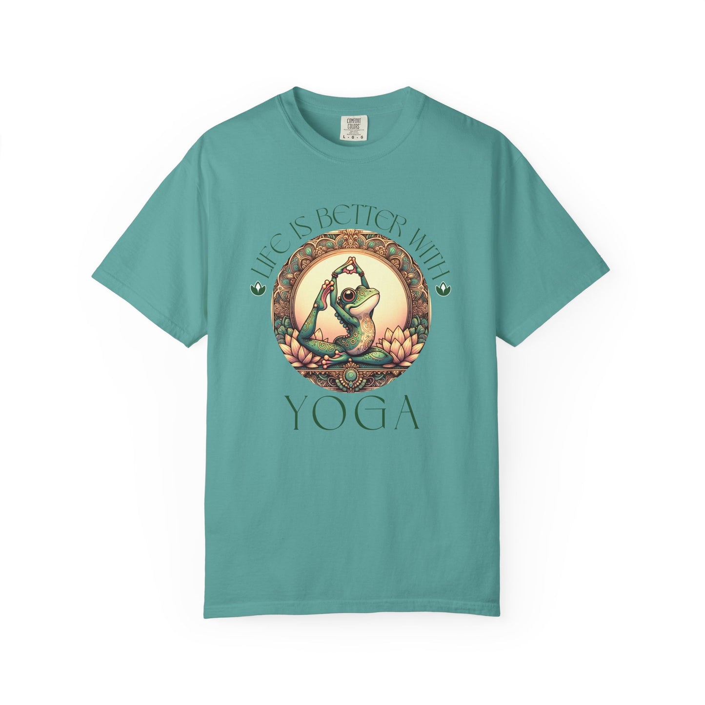 Green Yoga Frog Life Is Better With Yoga Unisex T-Shirt, Casual Wear, Highlander Fan Gift, T-Shirt Printify Seafoam S