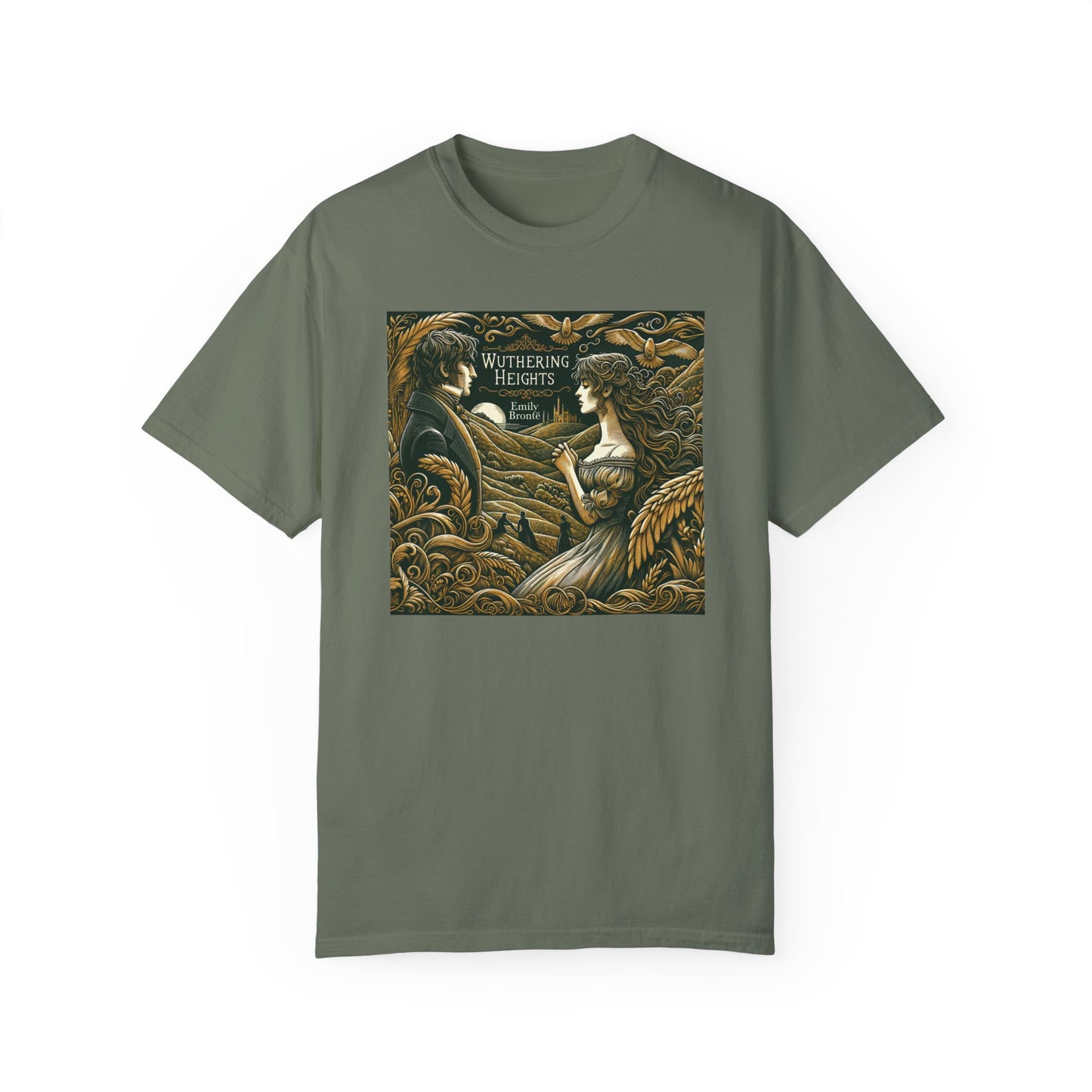 Wuthering Heights T-Shirt Emily Brontë Romantasy Literarure Shirt Bookish Academia Gift For Her Birthday Heathcliffe Bookclub Booknerd Tee T-Shirt Printify Moss S