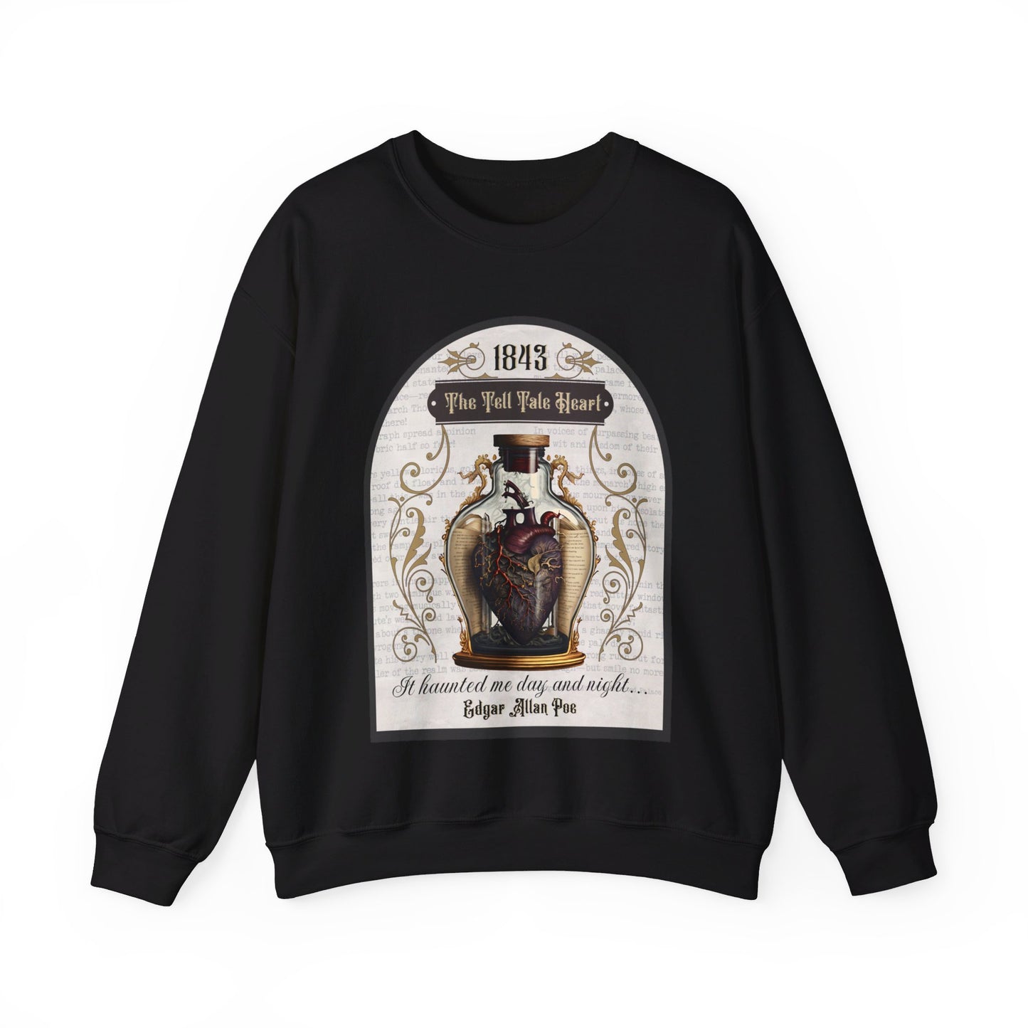 Edgar Allan Poe, The Tell Tale Heart Sweatshirt, Book Lover, Halloween, Haunting Gothic Gift, Light, Dark Academia, Horror Movie Sweater Sweatshirt Printify S Black