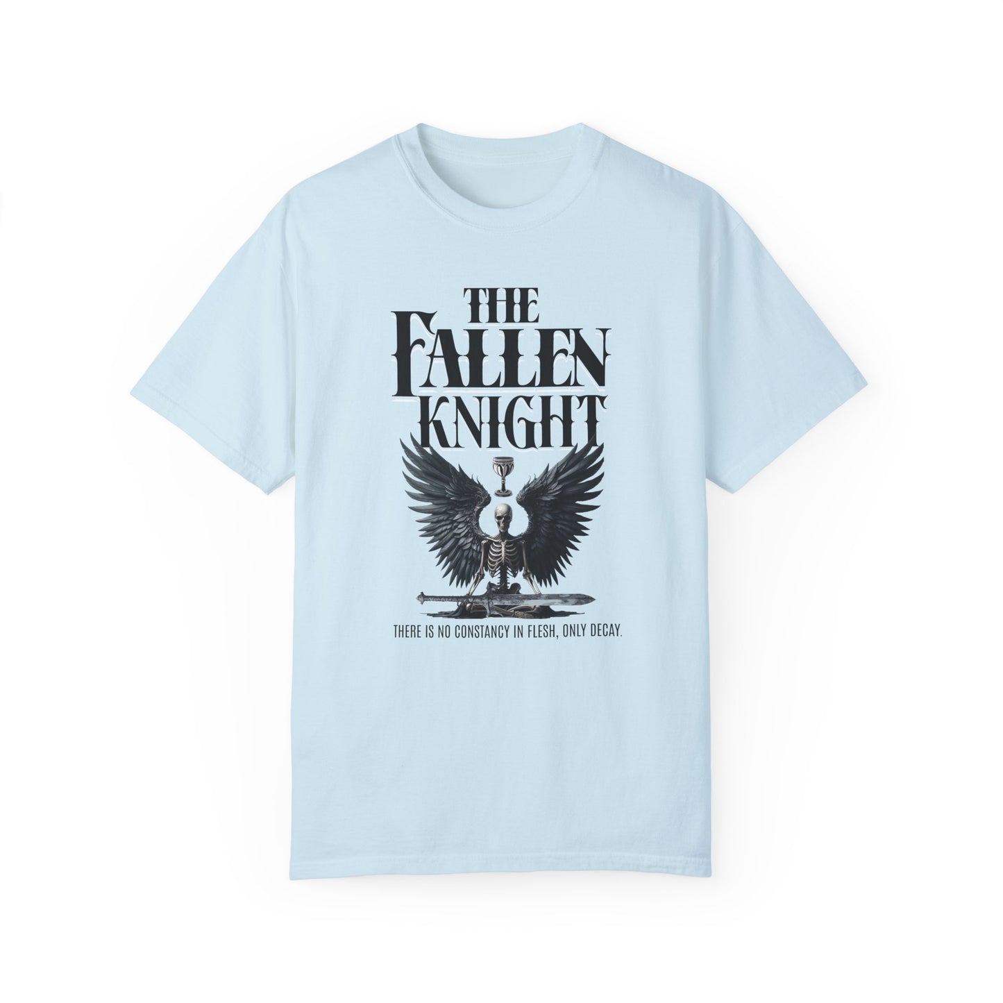 Fallen Knight T-shirt Ren Faire Gothic Skeleton Tee Renaissance Medieval Faire Shirt Fantasy Lover Gift Music Festivals Cosplay Fan Tee T-Shirt Printify Chambray S
