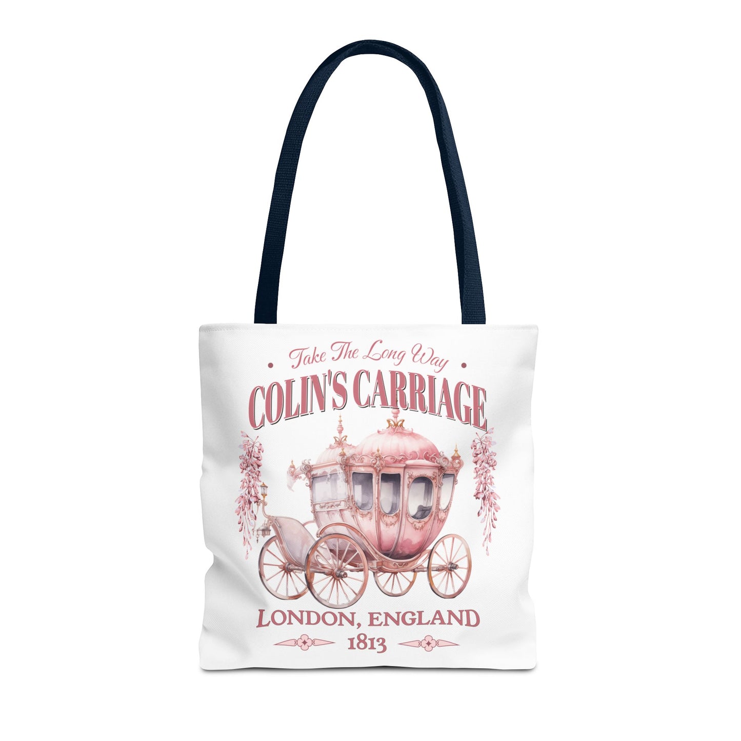Colins Carriage Club Tote Bag Regency England Ton Society Gift For Book Lover Fan Historical Drama Penelope Romance Reader Bookclub Gift Bags Printify 16" × 16'' Navy
