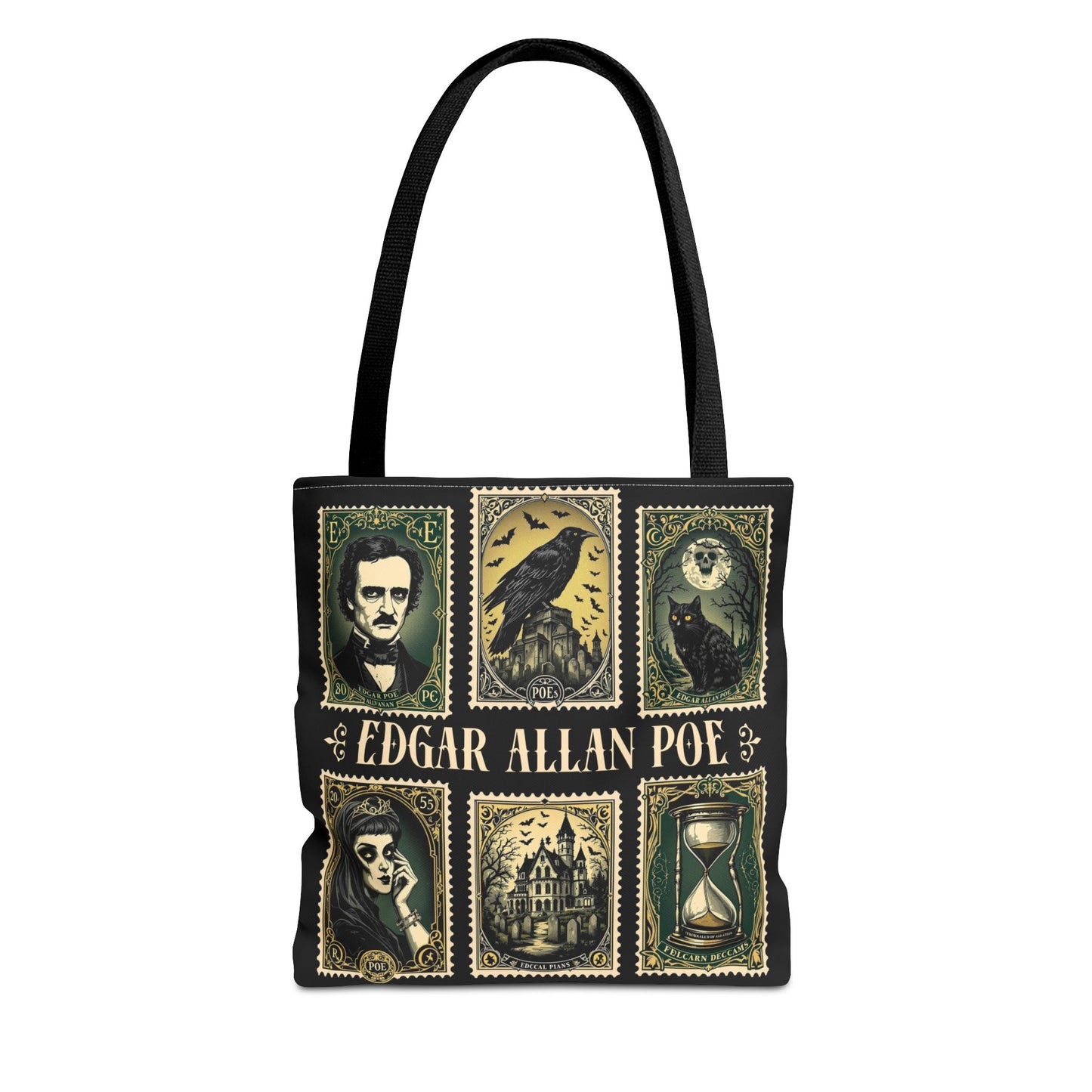 Edgar Allan Poe Tote Bag Gothic Literary Gift for Book Lover Dark Academia Macabre Accessory Halloween Tote Fall School Bag for Poetember Bags Printify 13" × 13'' Black
