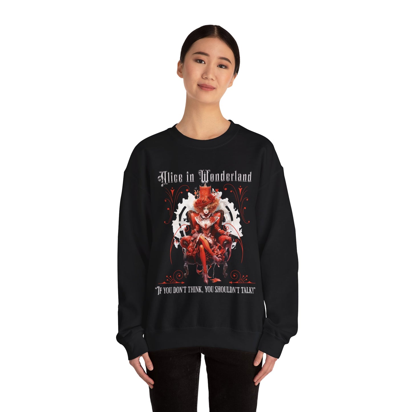 Queen of Hearts Sweatshirt, Alice In Wonderland Lewis Carroll Whimsigoth Academia Sweater Mad Hatter Tea Party Tee Bookish Booktok Gift Sweatshirt Printify