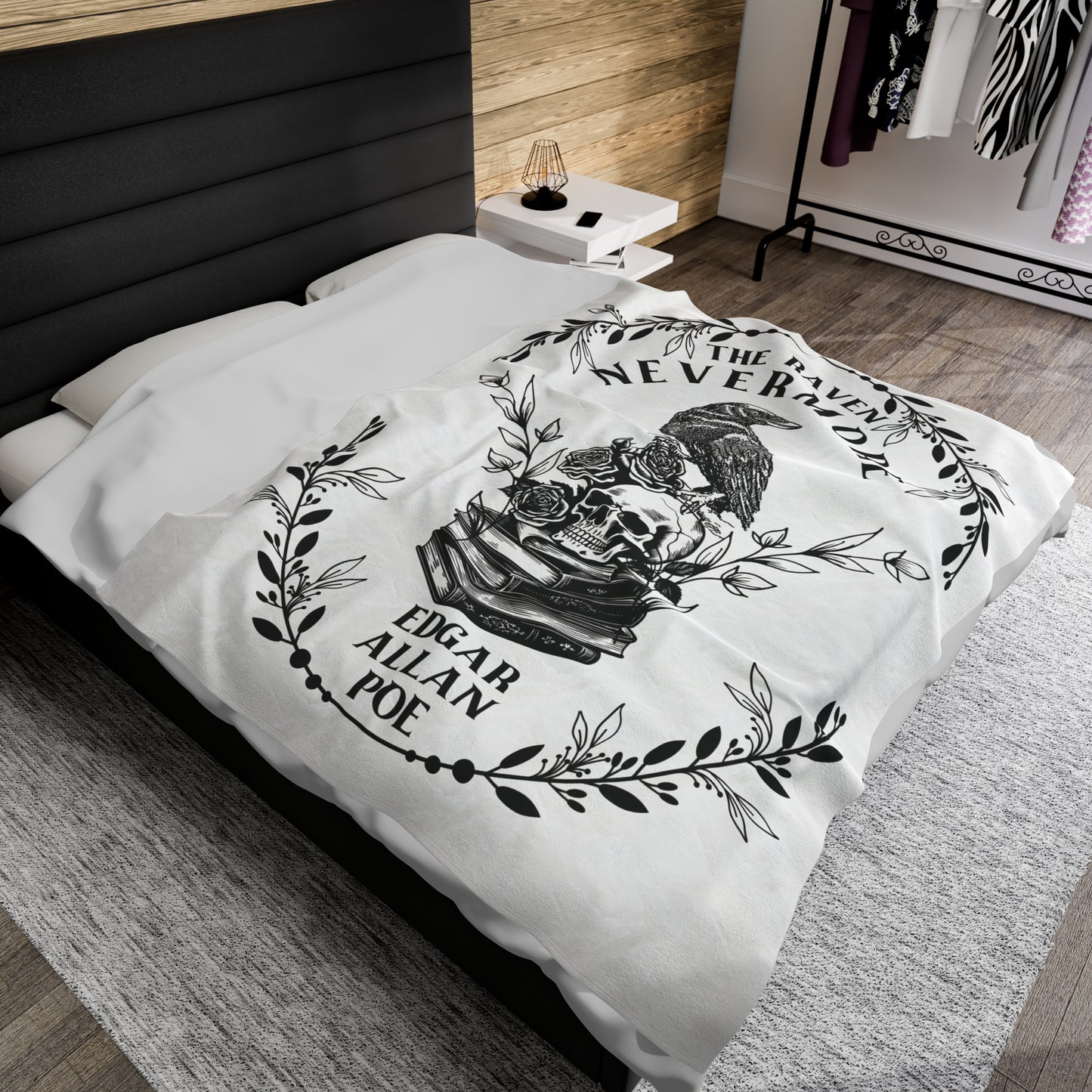 Edgar Allan Poe, Nevermore The Raven Throw Blanket, Book Lover Reading Blanket, Gothic, Light, Dark Academia, Horror Movie Watching Blanket All Over Prints Printify