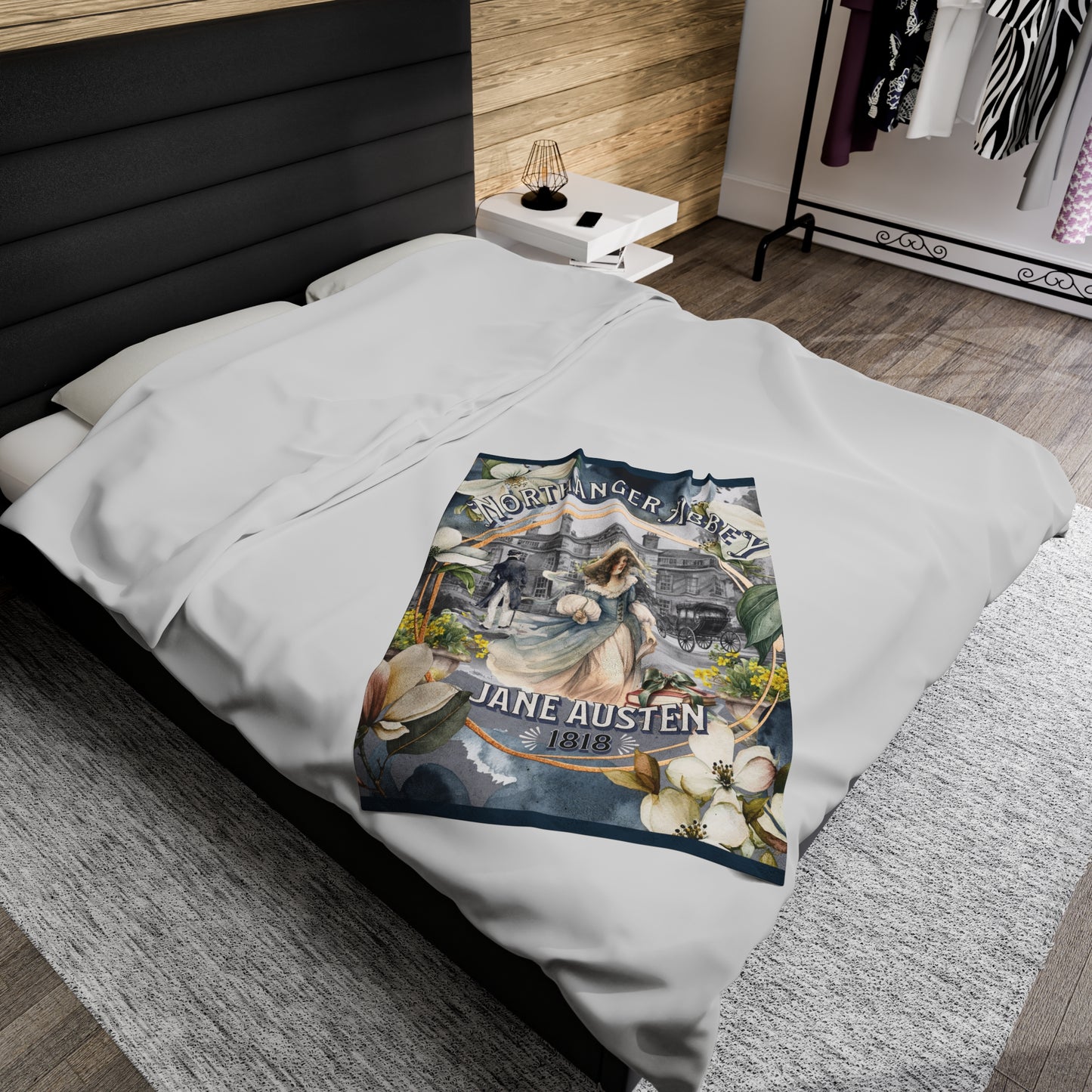 Jane Austen Plush Throw Blanket, Northanger Abbey Historical Romance Gift, Bookish Literary Jane Austen Fan Art Gift, Gift for Her, Bookclub All Over Prints Printify