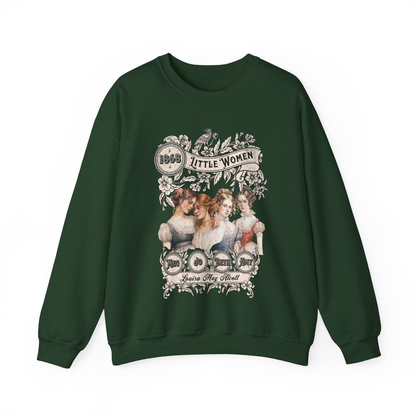 Little Women Sweatshirt, Louisa May Alcott Historical Romance Sweater, Bookish Literary Fan Art Gift, Gift for Her, Bookclub Crewneck Shirt Sweatshirt Printify S Forest Green