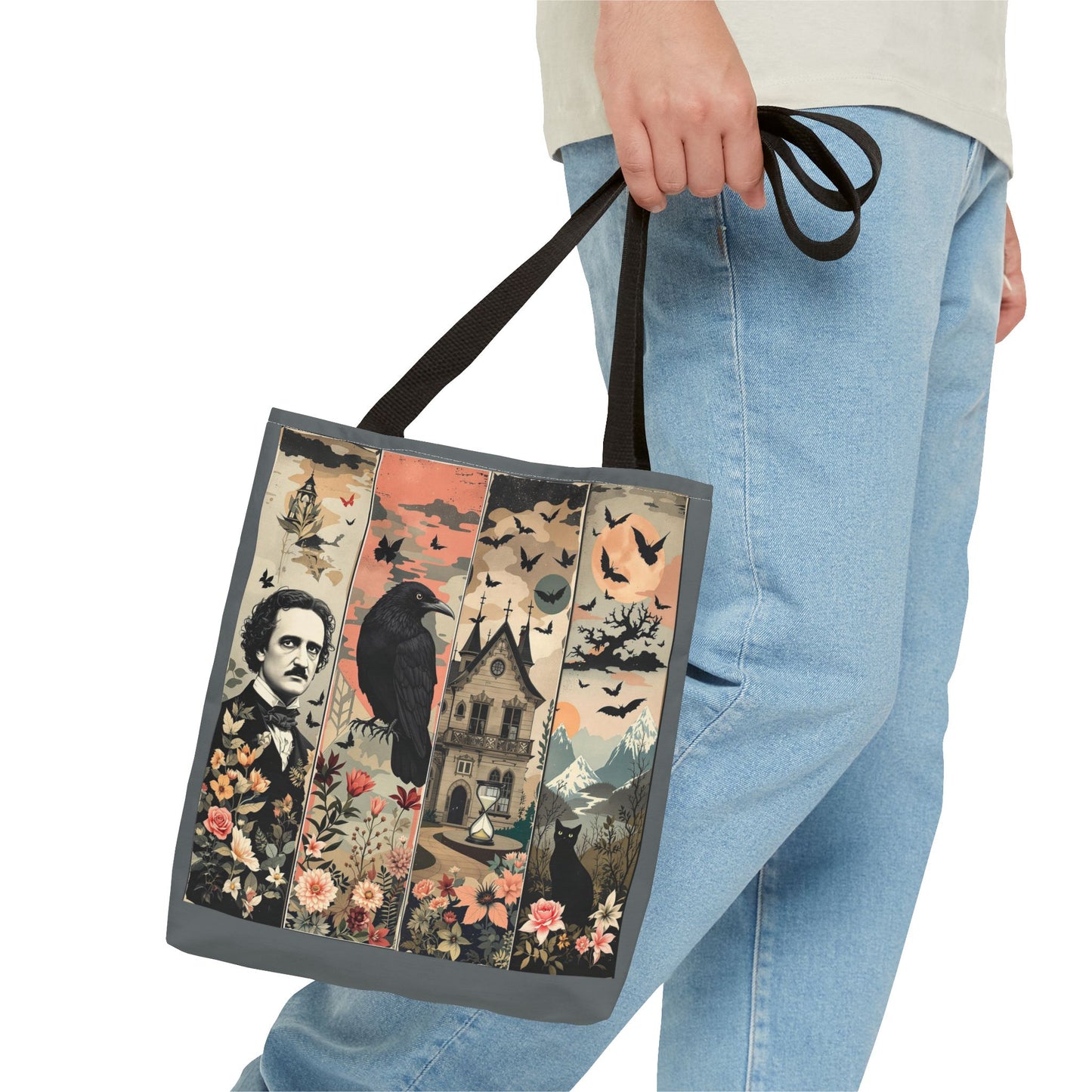 Edgar Allan Poe Tote Bag Gothic Literary Gift for Book Lover Dark Academia Macabre Accessory Halloween Tote Fall School Bag for Poetember Bags Printify