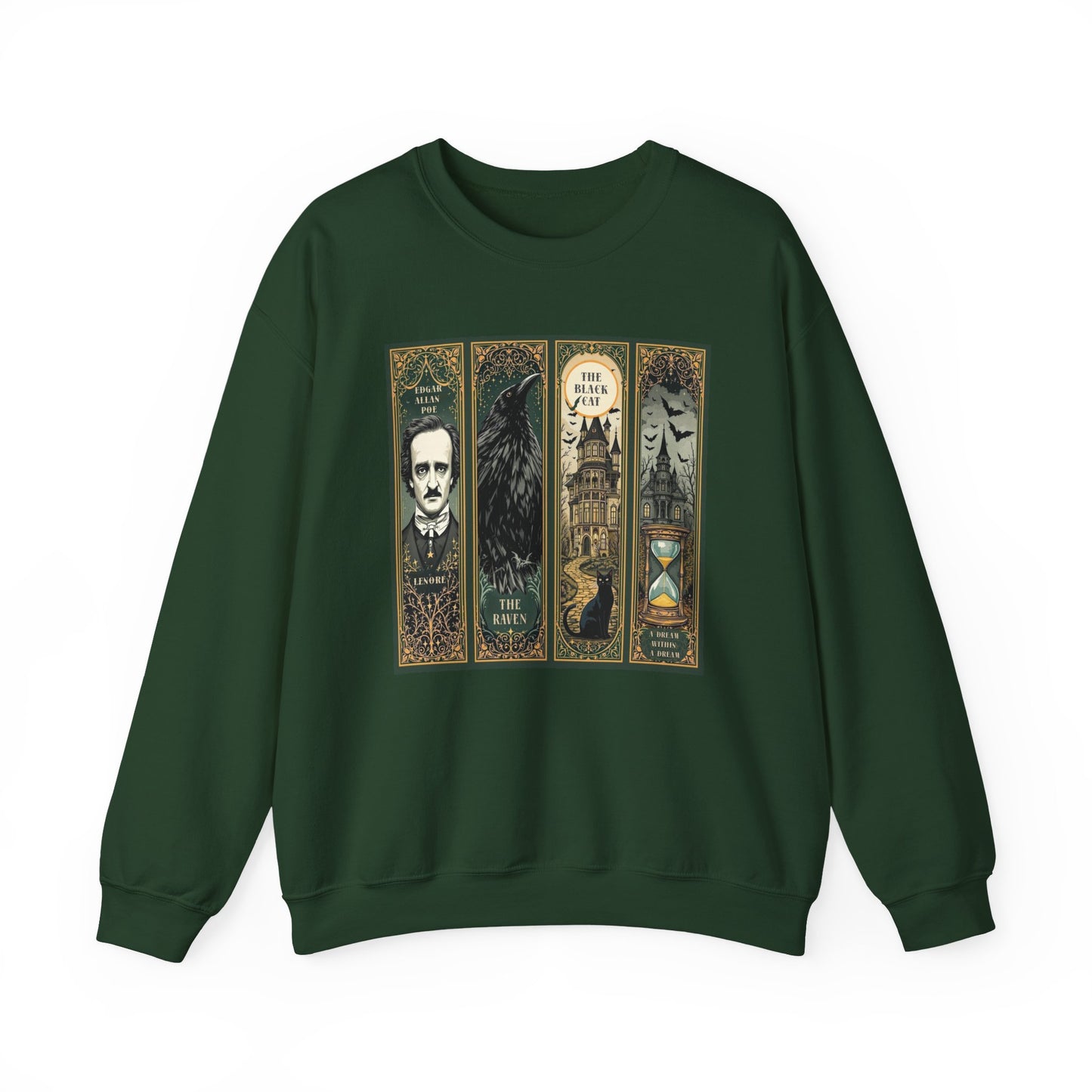 Edgar Allan Poe Sweatshirt The Raven Nevermore Gothic Horror Sweater Dark Academia Macabre Halloween Gift for Book Lovers Birthday Christmas Sweatshirt Printify Forest Green S