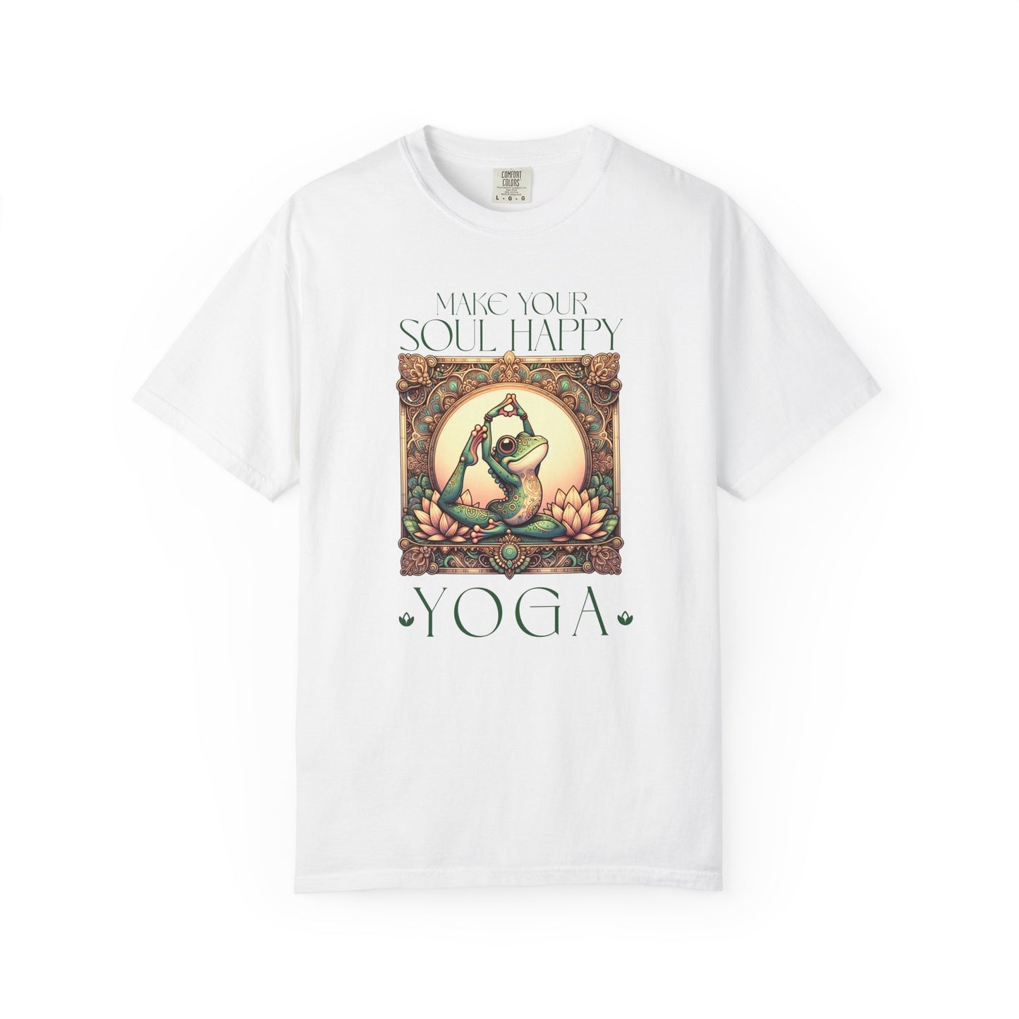 Green Yoga Frog Make Your Soul Happy Unisex T-Shirt, Casual Wear, Highlander Fan Gift, T-Shirt Printify White S