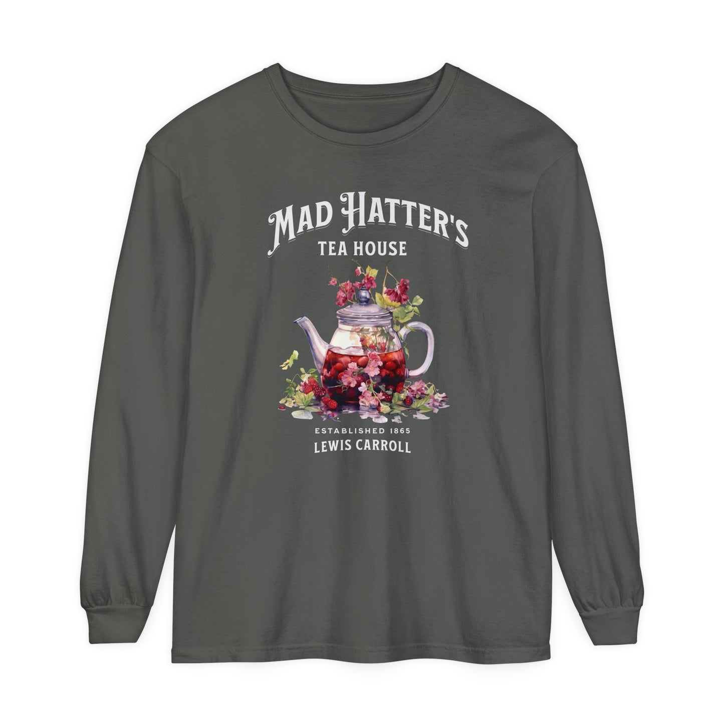 Mad Hatter's Tea Long Sleeve Shirt Alice In Wonderland Lewis Carroll Whimsigoth Academia TShirt Mad Hatter Tea Party Tee Bookish Booktok Long-sleeve Printify Pepper S