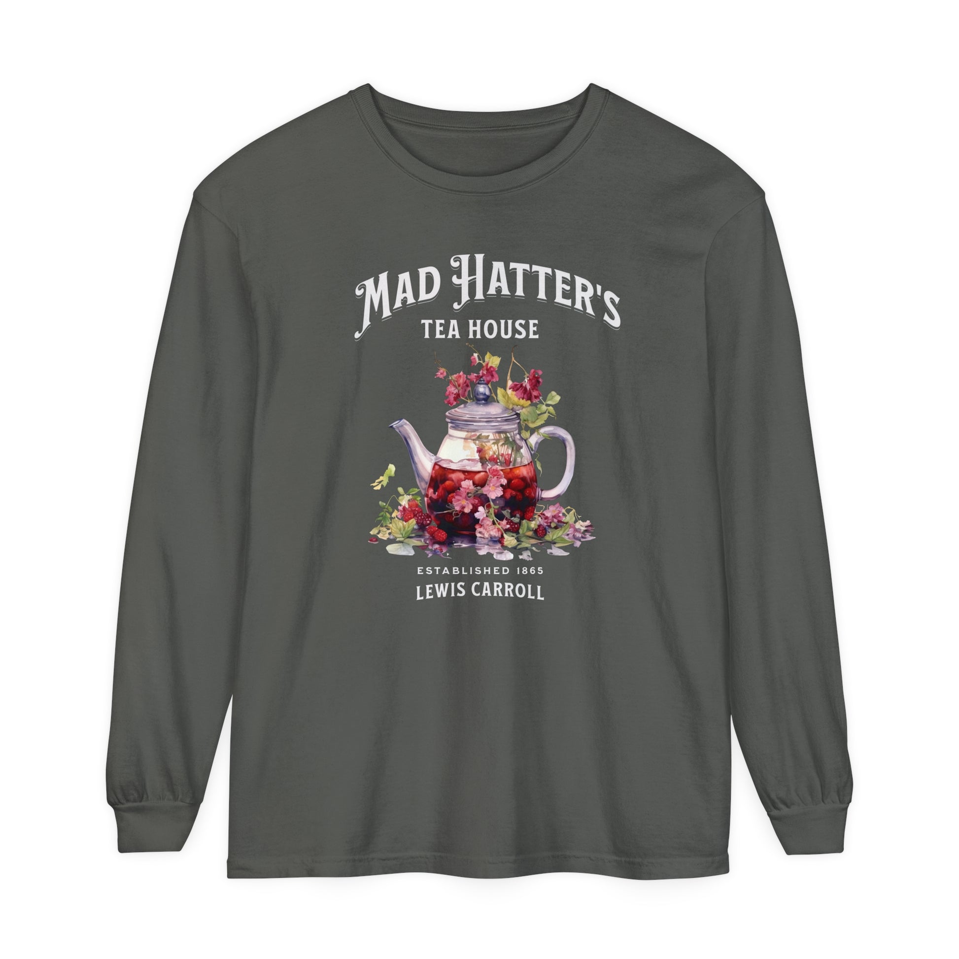 Mad Hatter's Tea Long Sleeve Shirt Alice In Wonderland Lewis Carroll Whimsigoth Academia TShirt Mad Hatter Tea Party Tee Bookish Booktok Long-sleeve Printify Pepper S