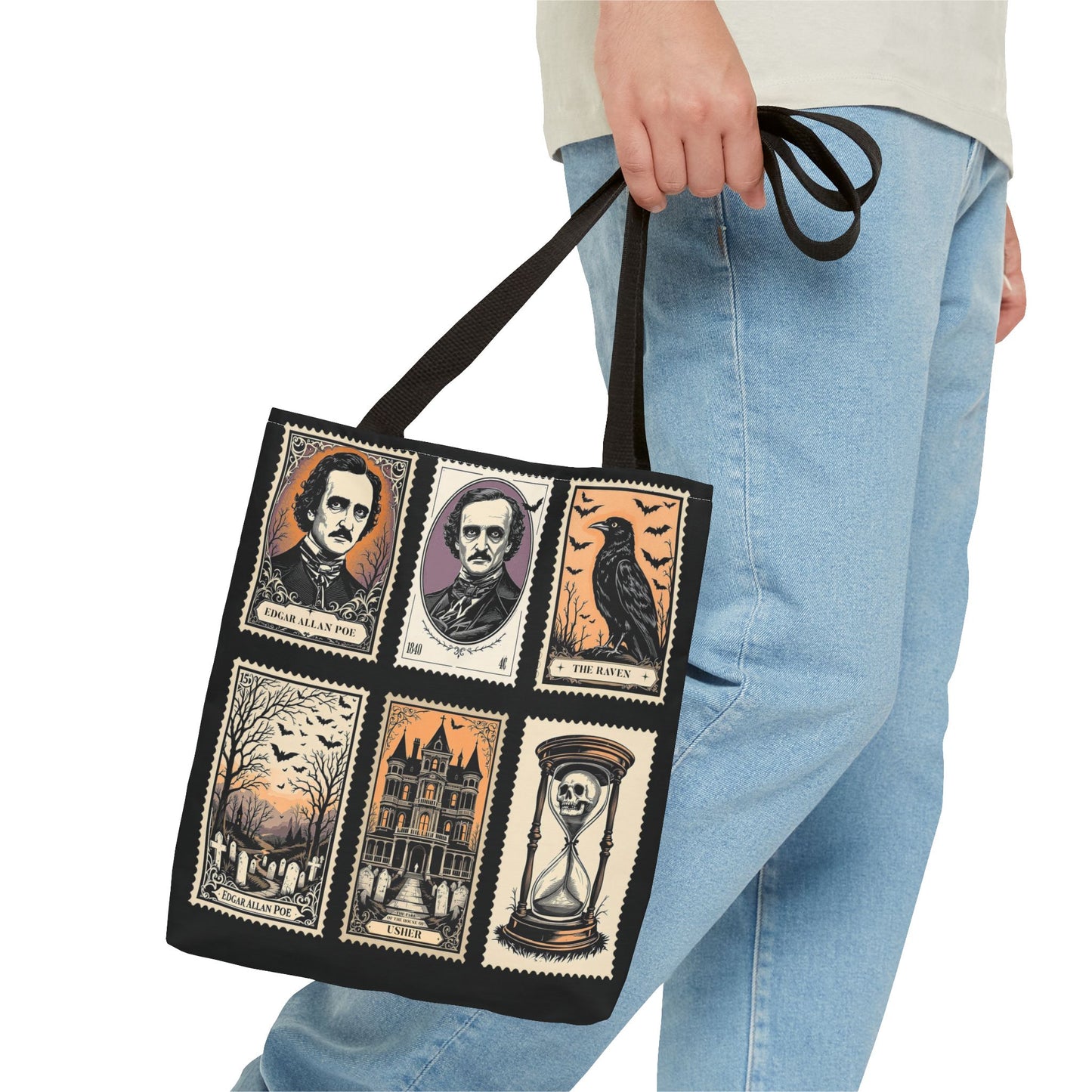 Edgar Allan Poe Tote Bag Gothic Literary Gift for Book Lover Dark Academia Macabre Accessory Halloween Tote Fall School Bag for Poetember Bags Printify