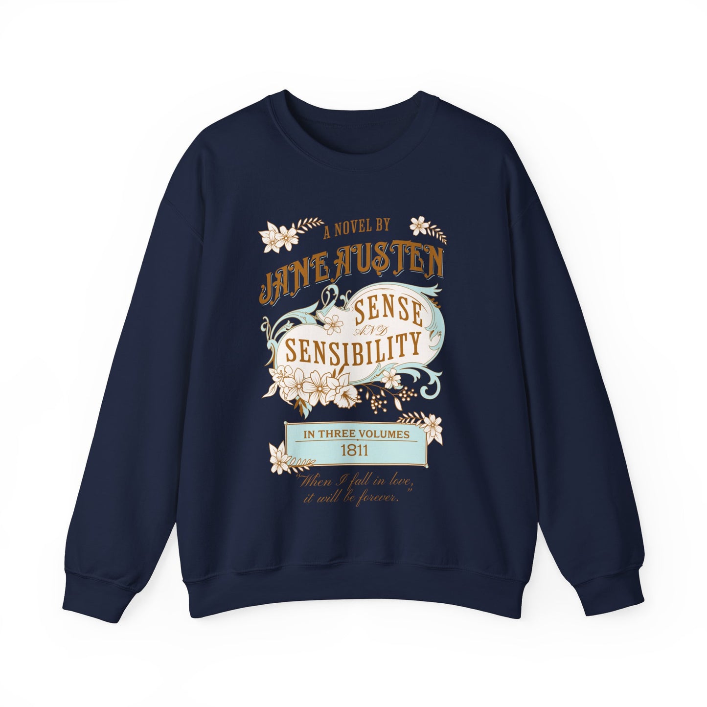 Jane Austen Sweatshirt, Sense & Sensibility Historical Romance Sweater, Bookish Literary Jane Austen Fan Art Gift, Gift for Her, Readers, Sweatshirt Printify S Navy