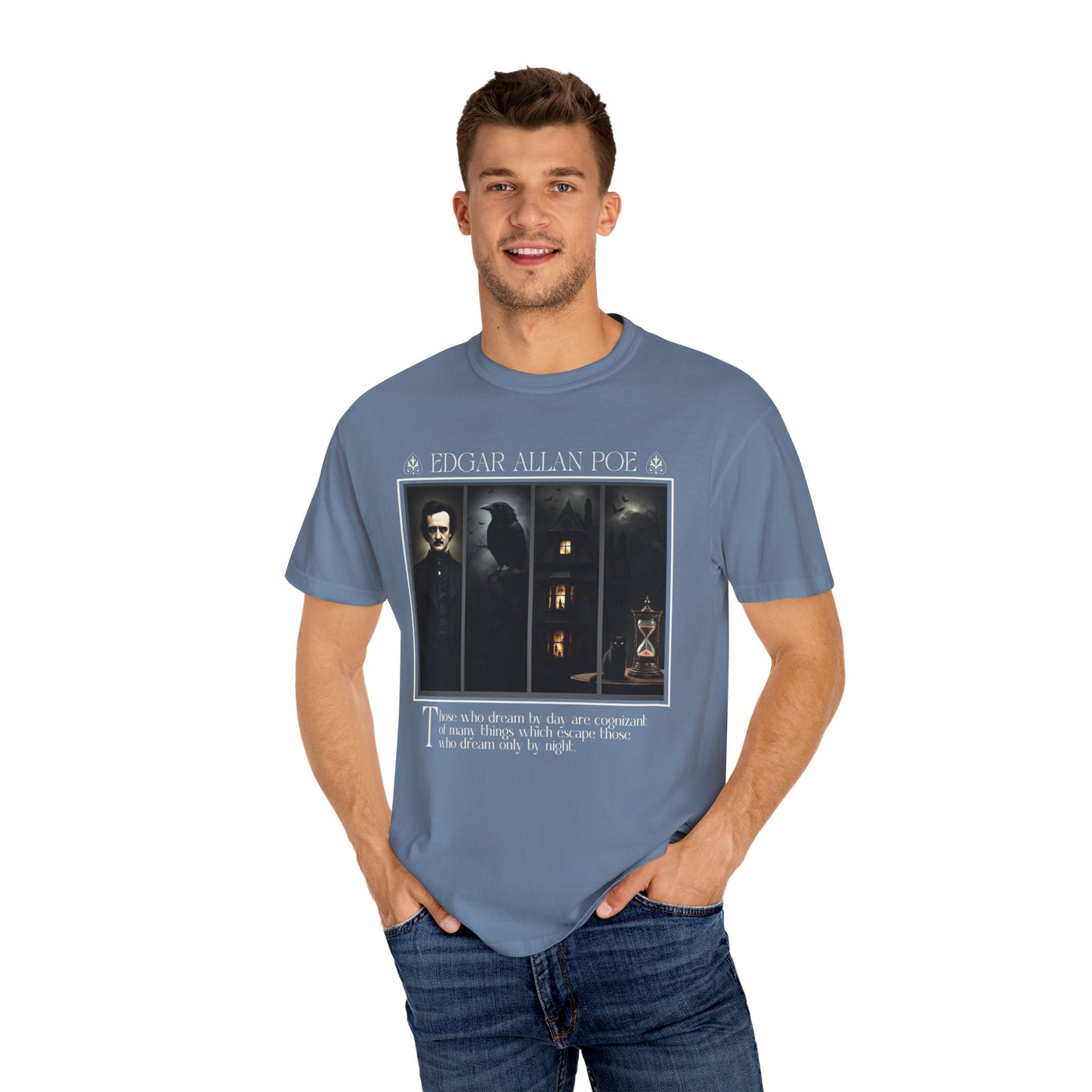 Edgar Allan Poe T-Shirt Gothic Graphic Tee The Raven Nevermore Quote Horror Literature Shirt Dark Academia Aesthetic Halloween Party Gift