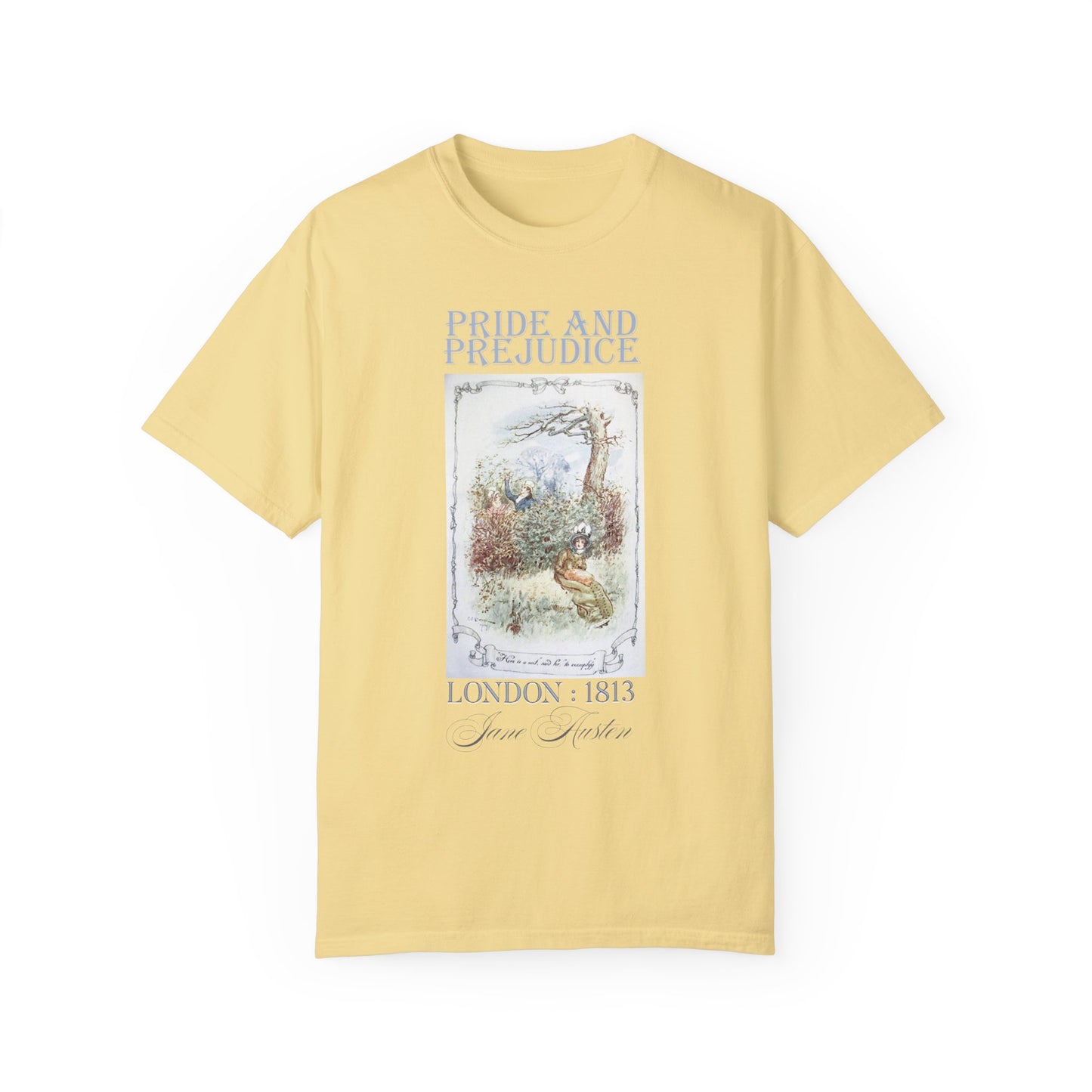 Jane Austen Comfort Colors TShirt, Pride & Prejudice Historical Romance, Bookish Literary Jane Austen Fan Art Gift for Her Bookclub Tee T-Shirt Printify Butter S