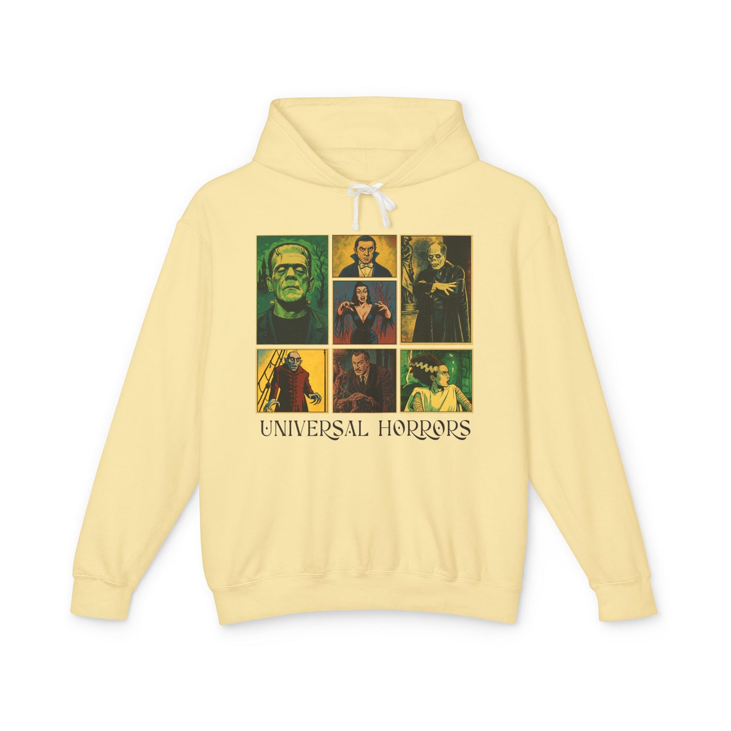 Universal Horrors Unisex Hooded Sweatshirt - Spooky Apparel for Halloween, Horror Fans, Movie Lovers, Cozy Wear, Gift Hoodie Printify S Butter