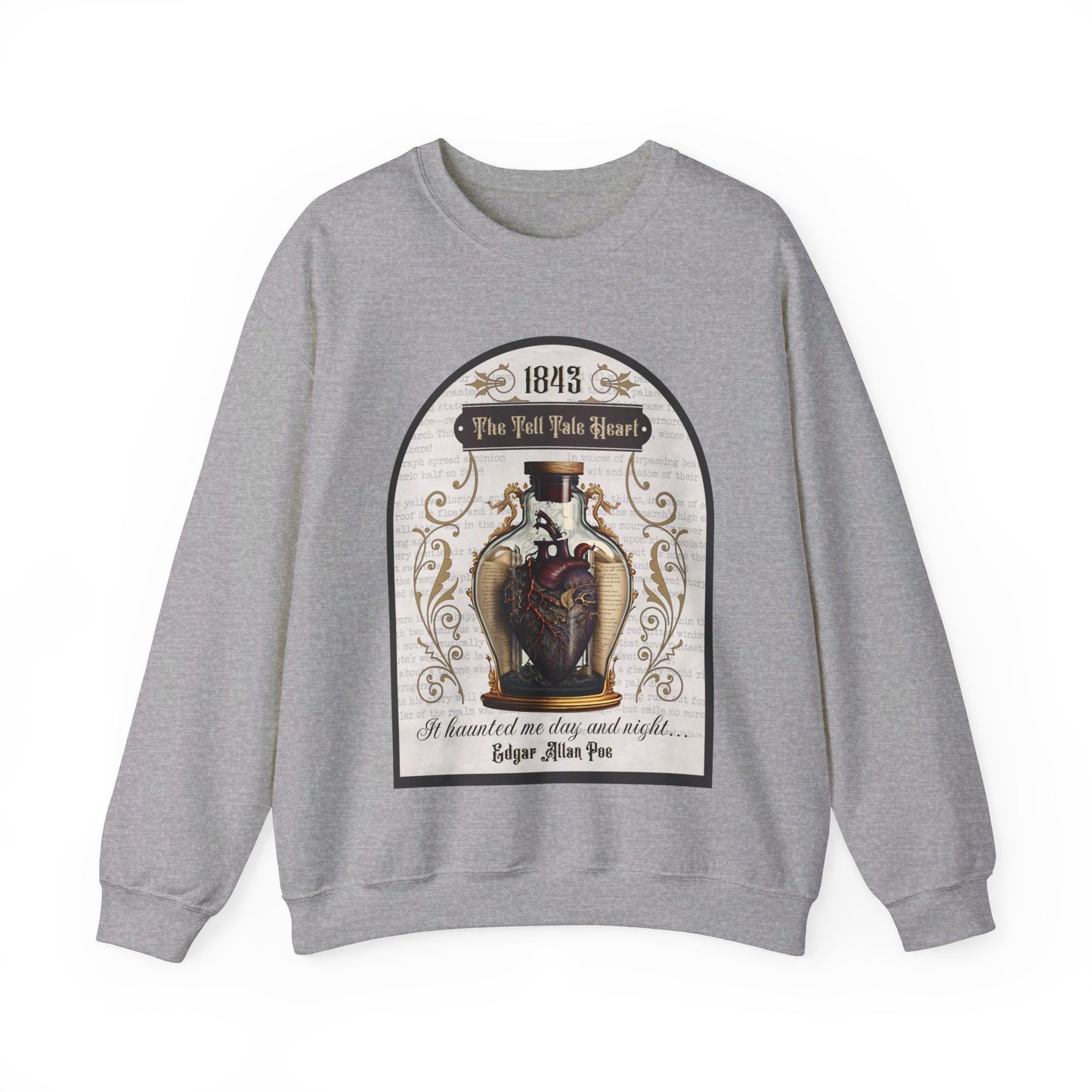 Edgar Allan Poe, The Tell Tale Heart Sweatshirt, Book Lover, Halloween, Haunting Gothic Gift, Light, Dark Academia, Horror Movie Sweater Sweatshirt Printify S Sport Grey