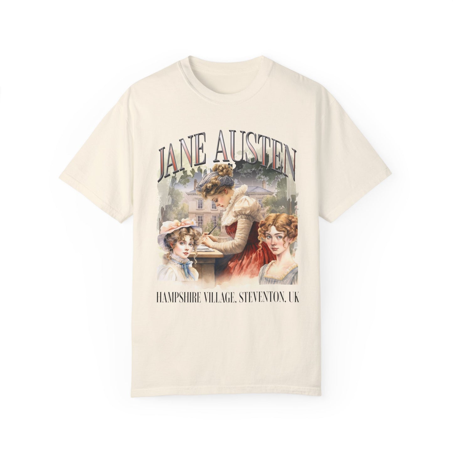 Retro Jane Austen Unisex Garment-Dyed T-shirt T-Shirt Printify Ivory S