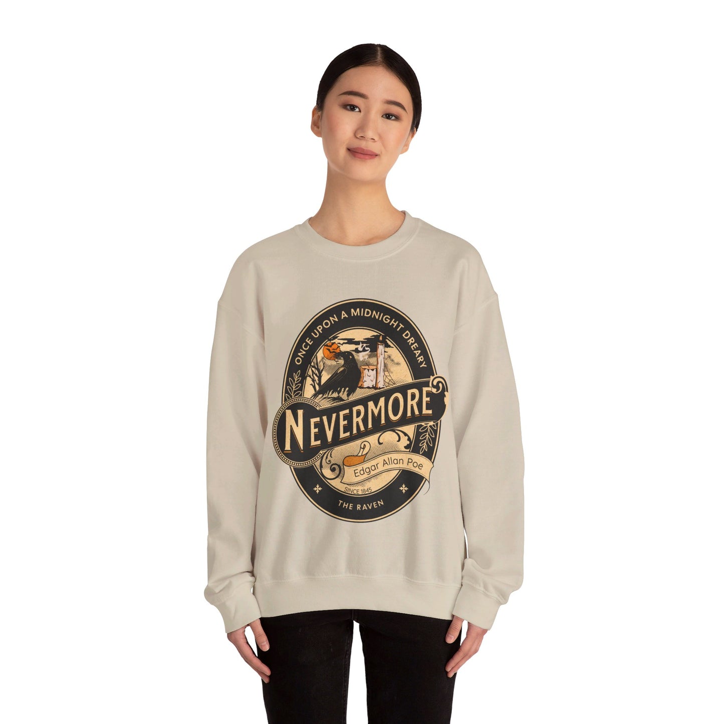 Edgar Allan Poe, Nevermore The Raven Sweatshirt, Book Lover, Halloween, Haunting Gothic Gift, Light, Dark Academia, Horror Movie Sweater Sweatshirt Printify