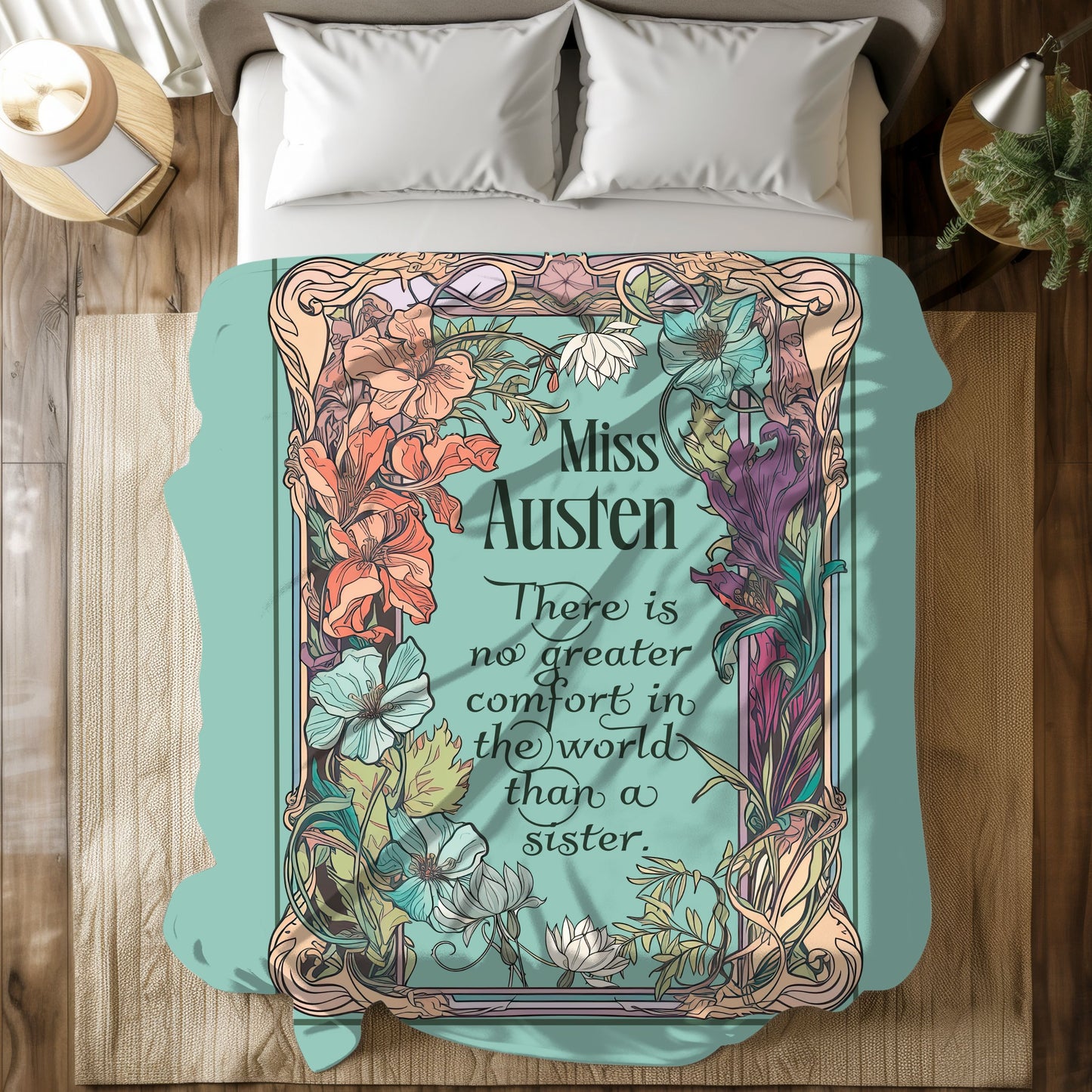 Jane Austen Quote Cozy Literary Velveteen Blanket - Perfect for Book Lovers, Gifts for Sisters, Home Decor, Reading Nook, Cozy Nights All Over Prints Printify