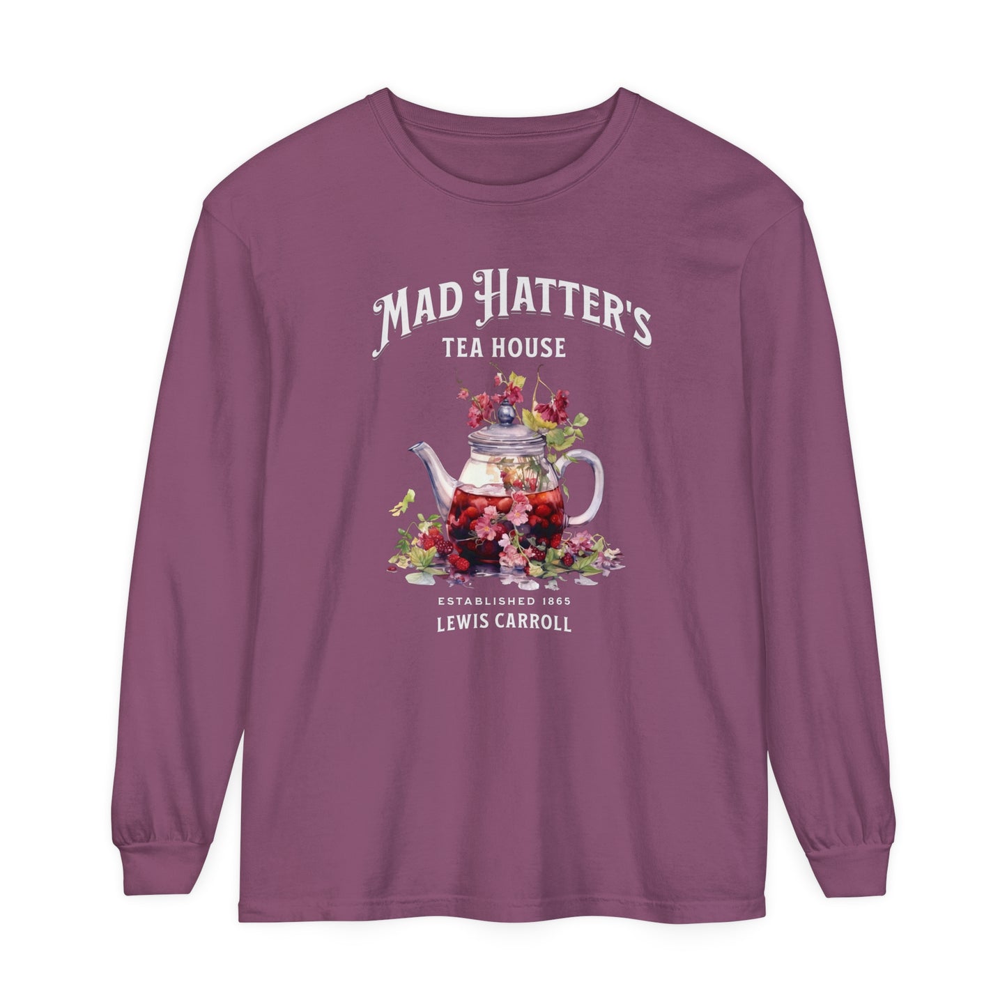 Mad Hatter's Tea Long Sleeve Shirt Alice In Wonderland Lewis Carroll Whimsigoth Academia TShirt Mad Hatter Tea Party Tee Bookish Booktok Long-sleeve Printify Berry S